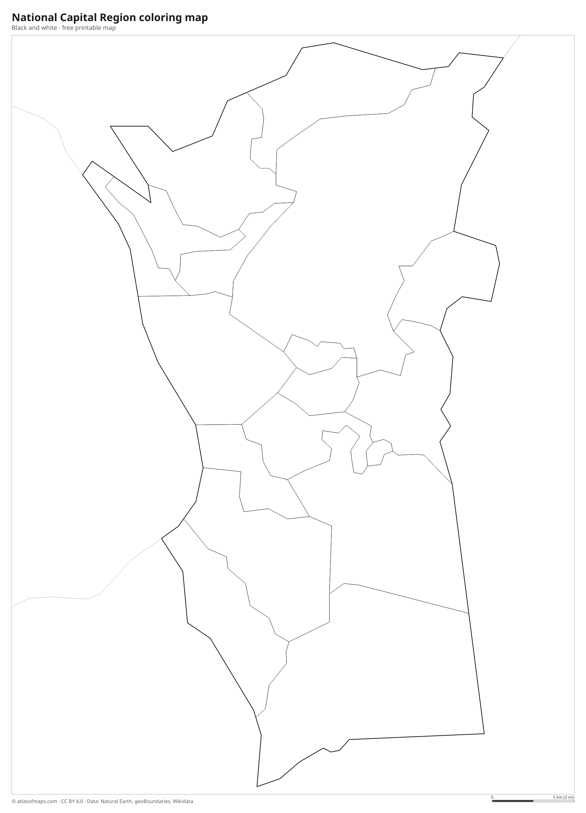 Black-and-white coloring map of National Capital Region