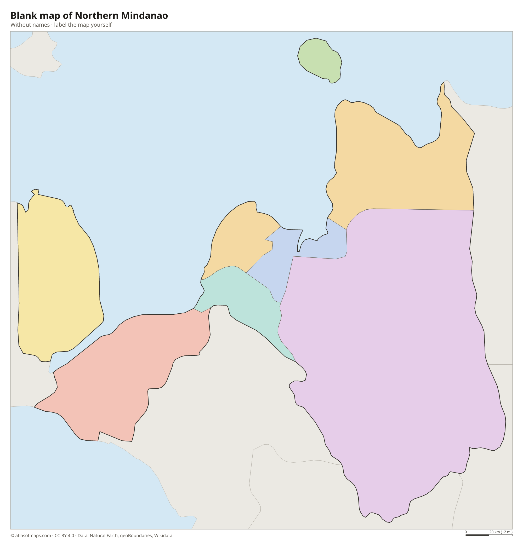 Blank map of Northern Mindanao without names