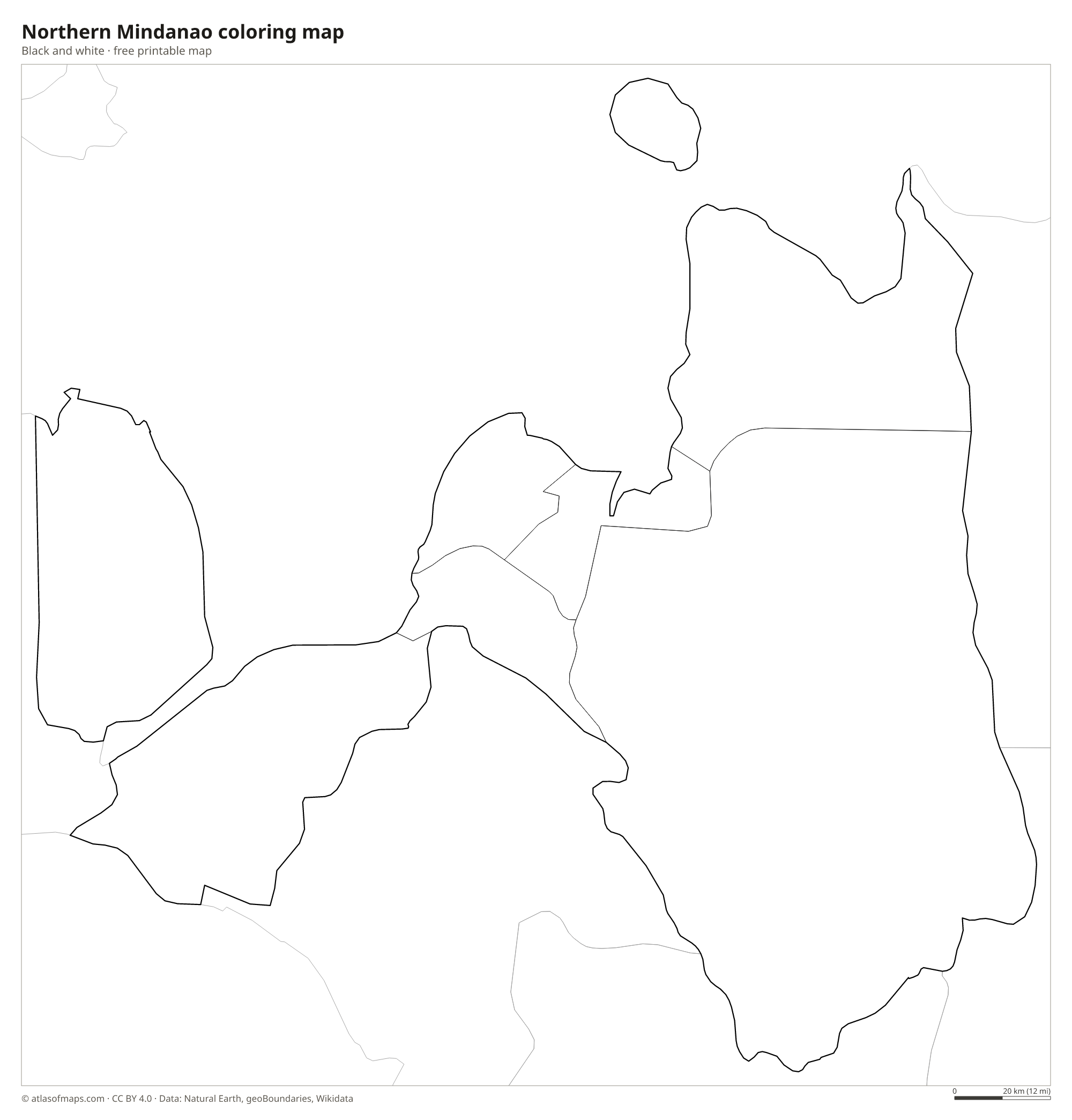 Black-and-white coloring map of Northern Mindanao