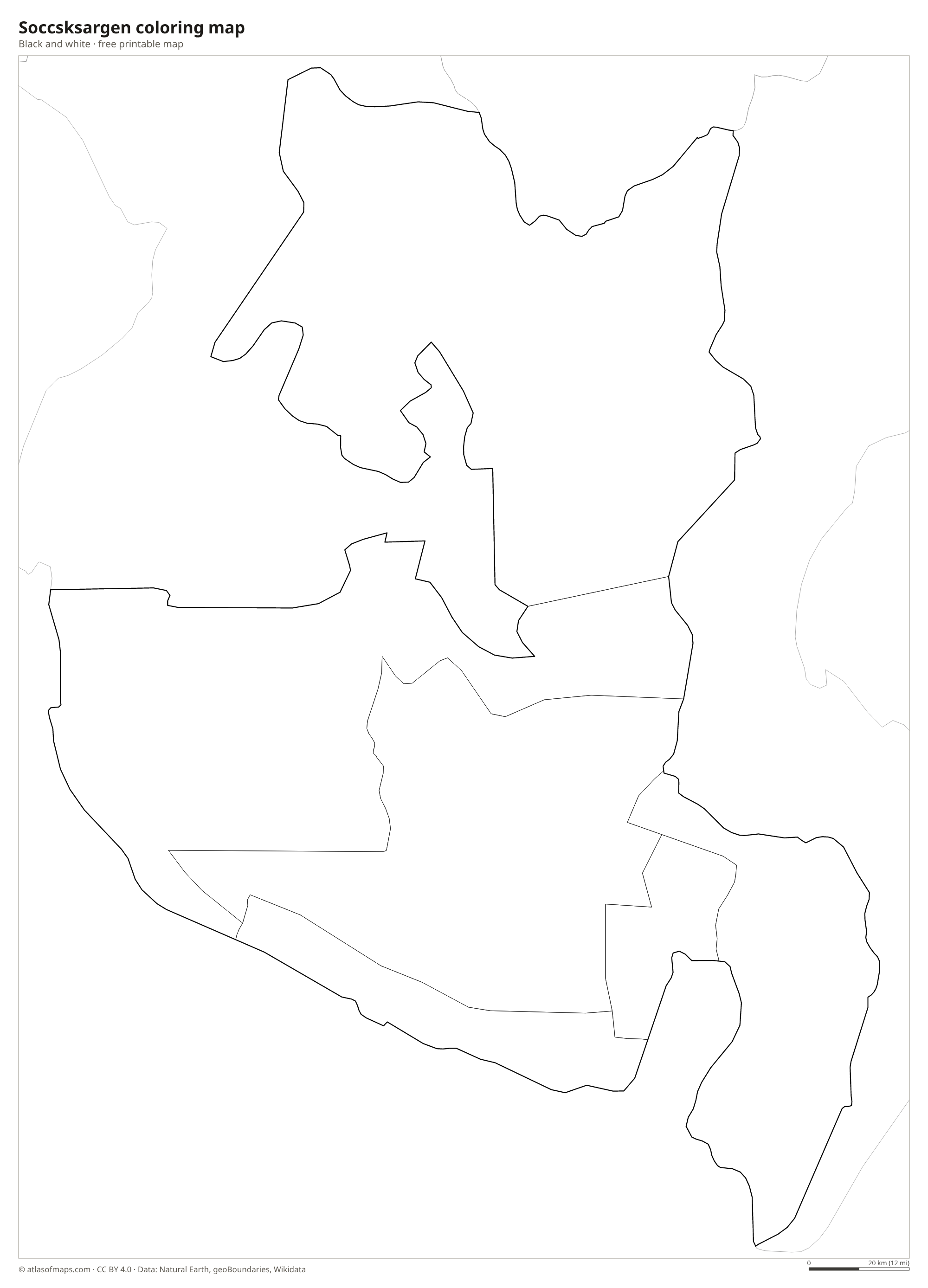 Black-and-white coloring map of Soccsksargen