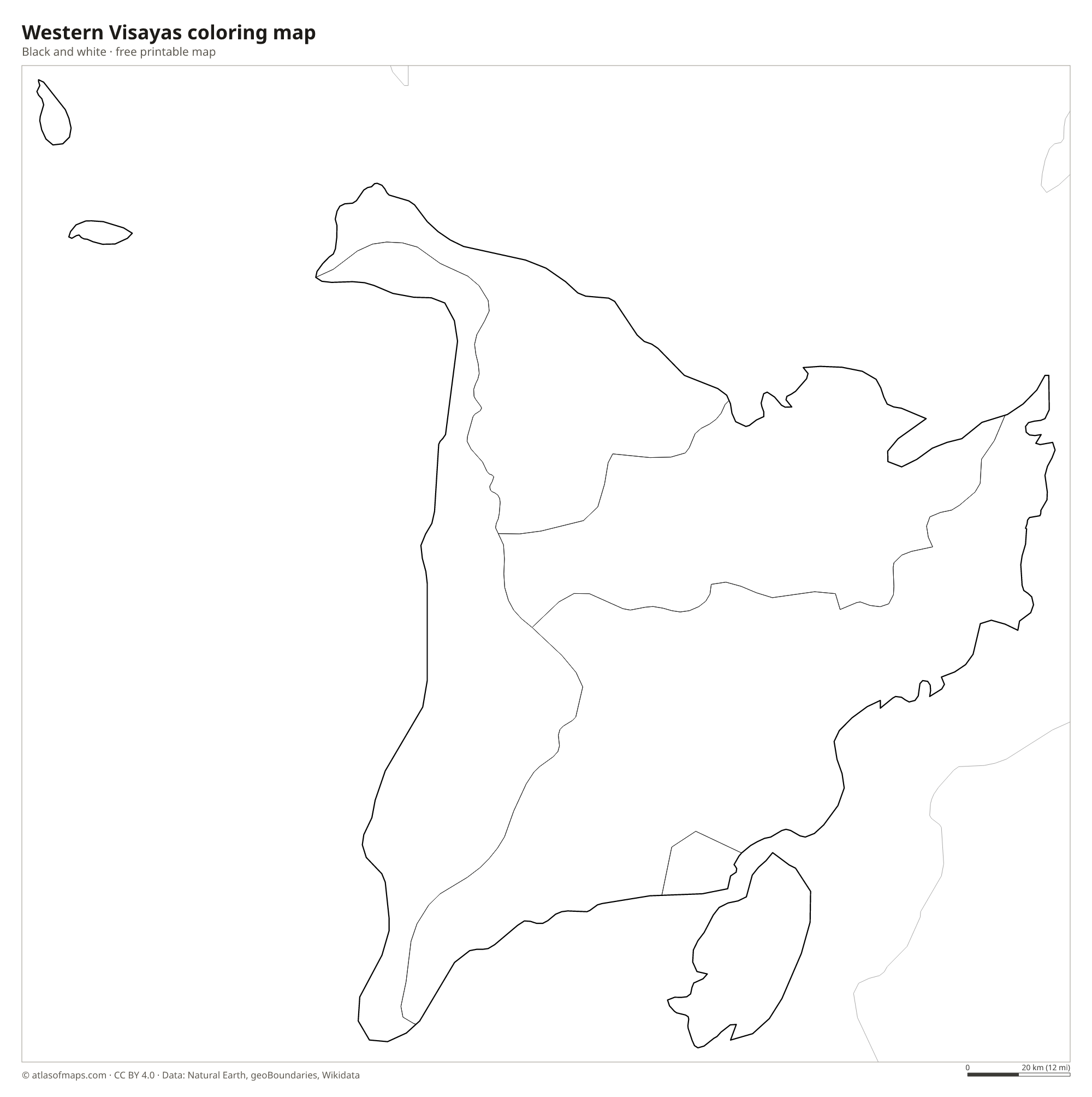 Black-and-white coloring map of Western Visayas