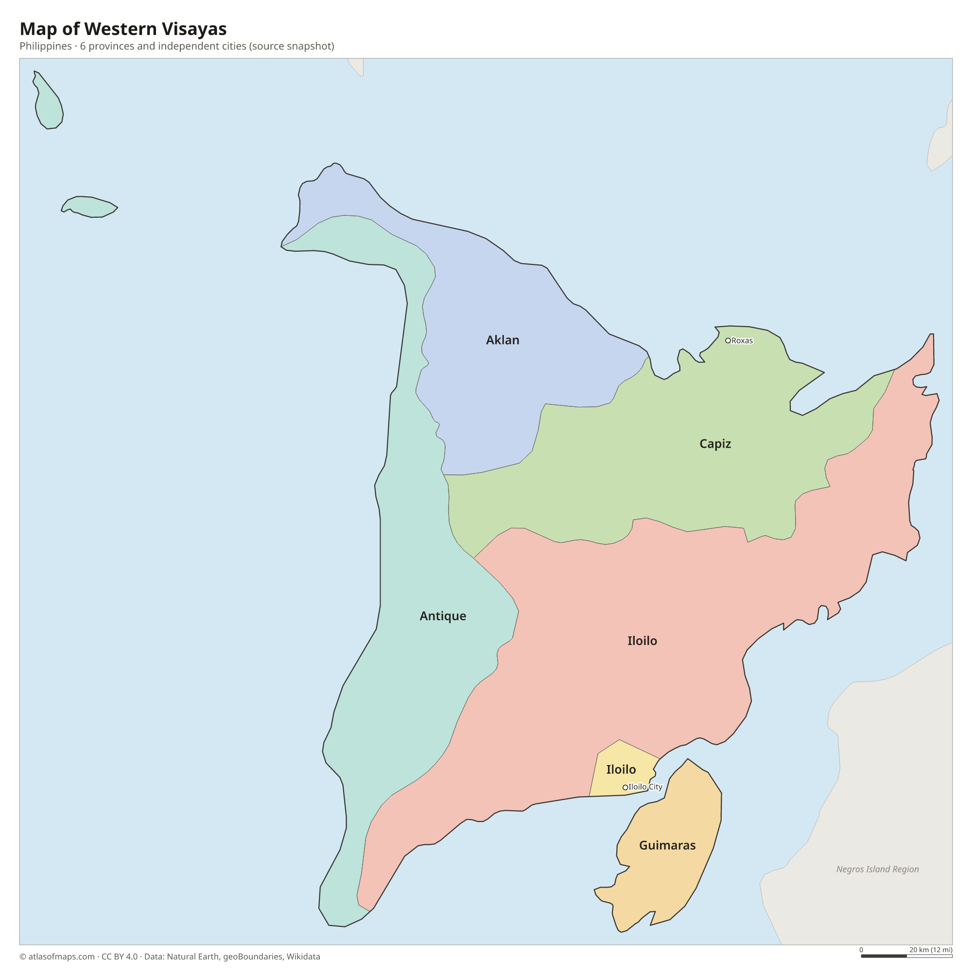 Map of Western Visayas, cities and provinces and independent cities