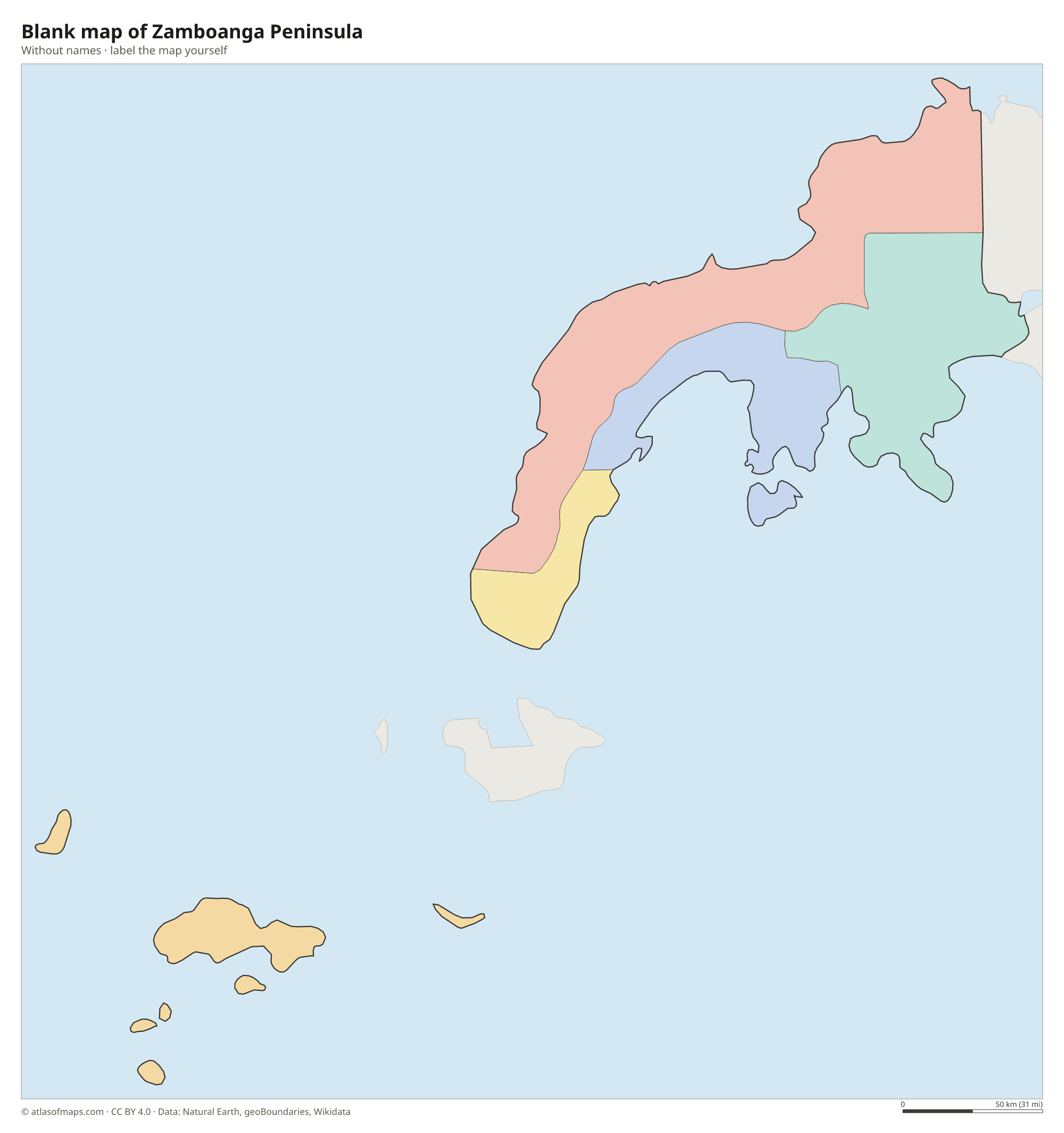 Blank map of Zamboanga Peninsula without names