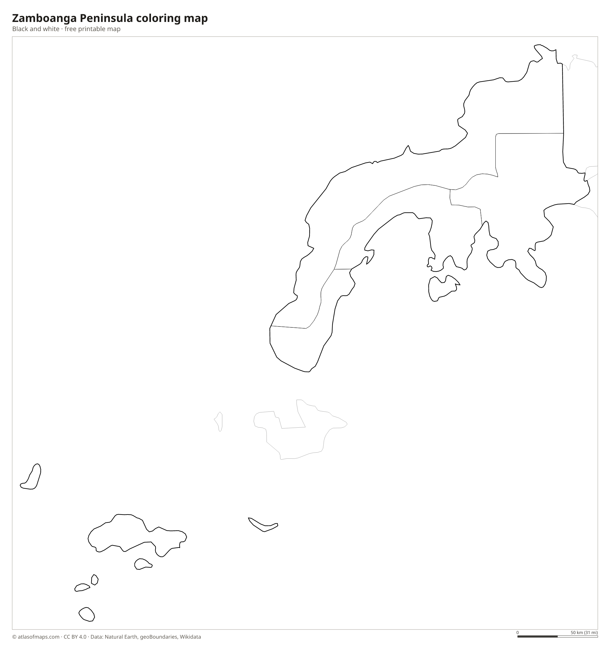 Black-and-white coloring map of Zamboanga Peninsula