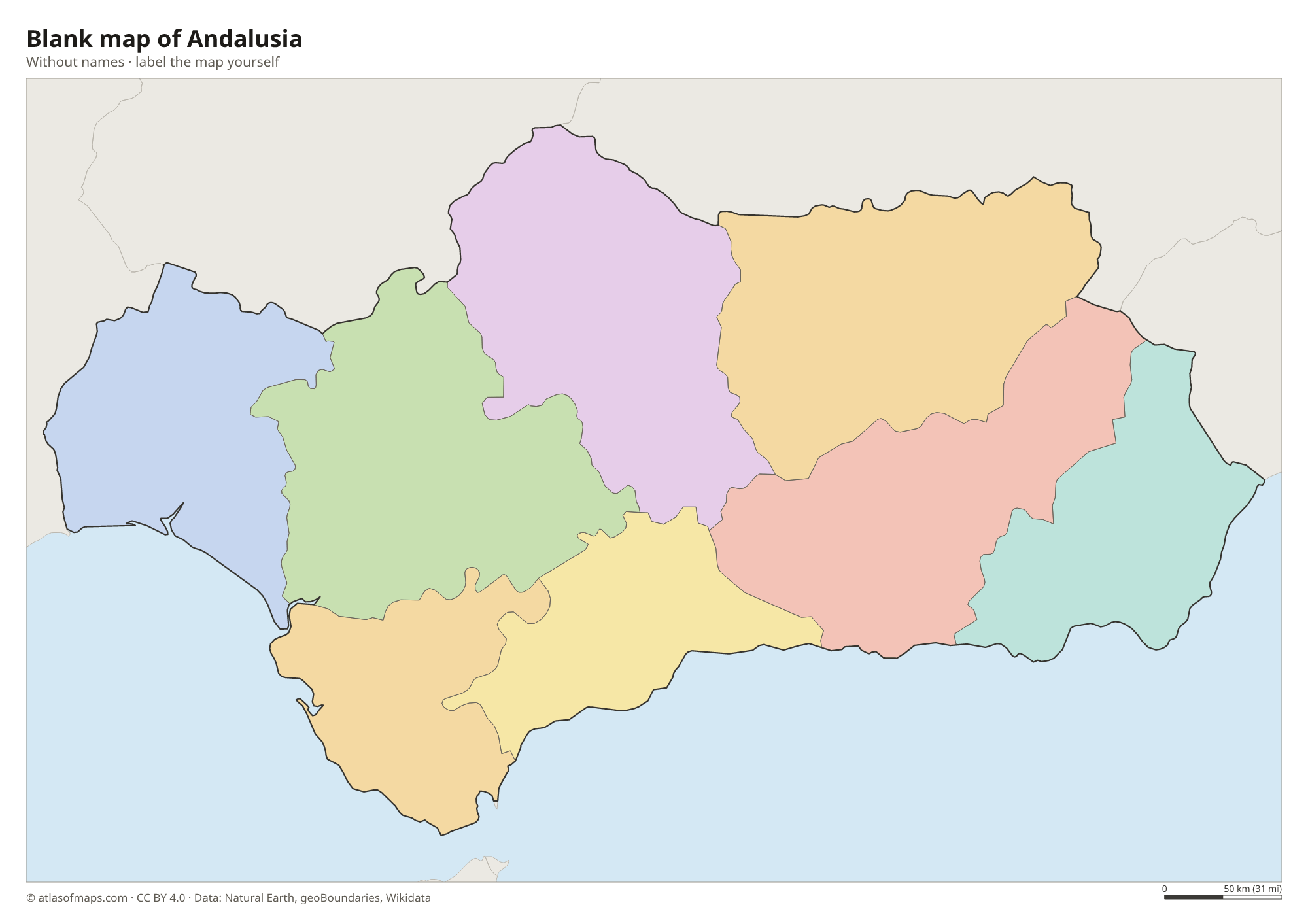 Blank map of Andalusia without names