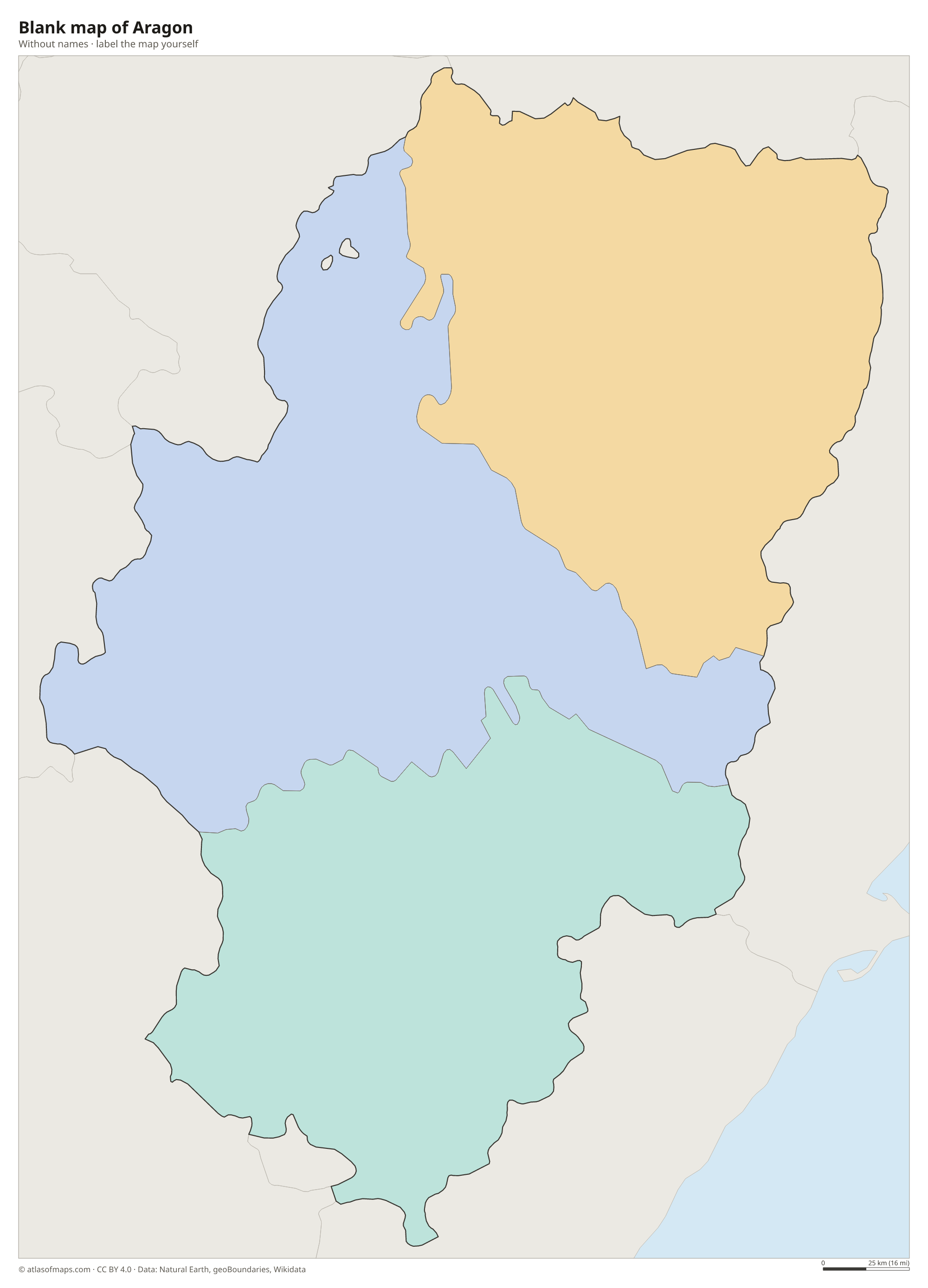 Blank map of Aragon without names