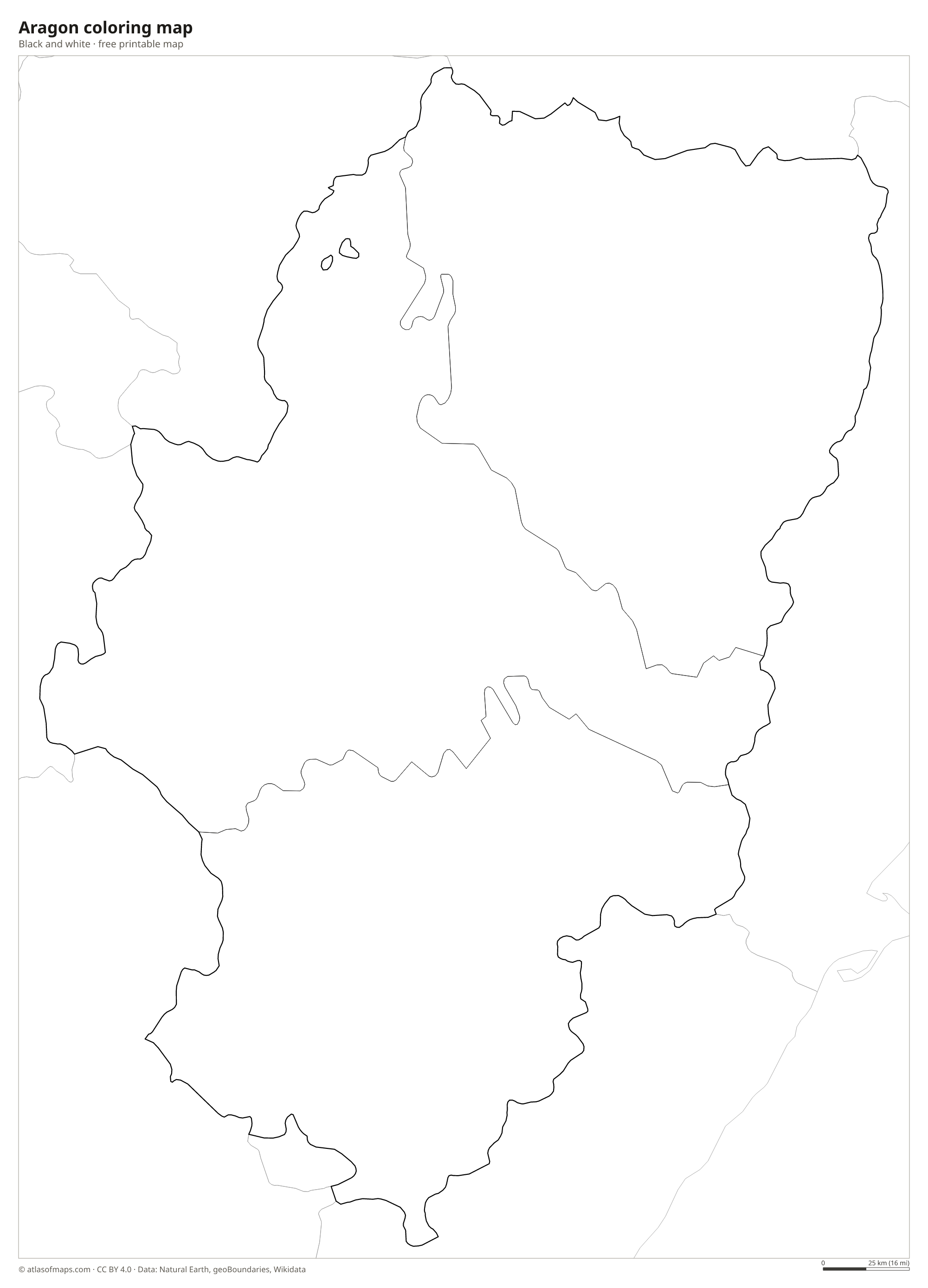 Black-and-white coloring map of Aragon