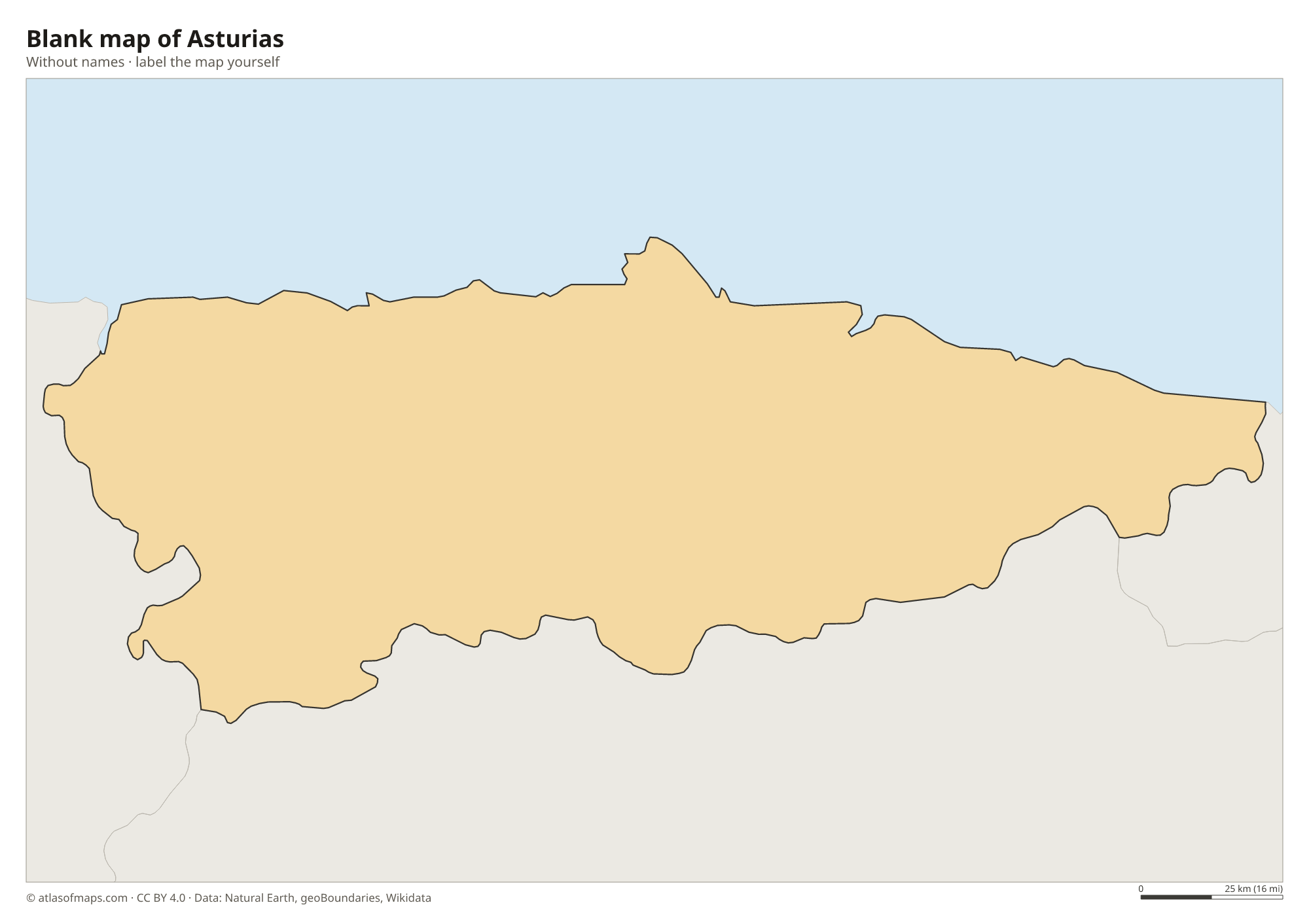 Blank map of Asturias without names