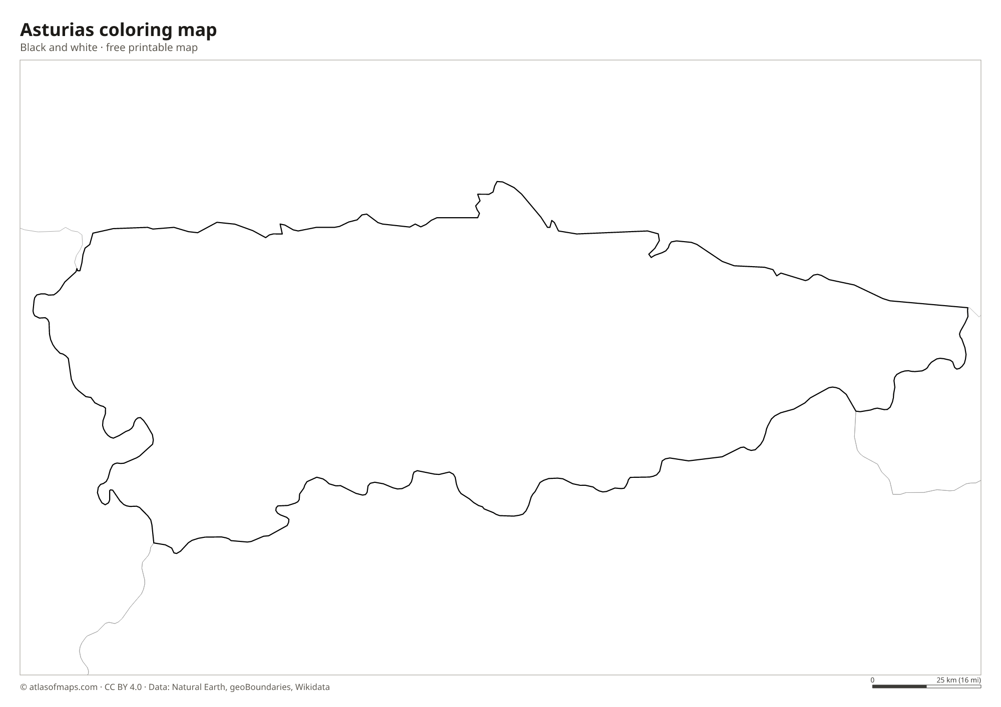 Black-and-white coloring map of Asturias