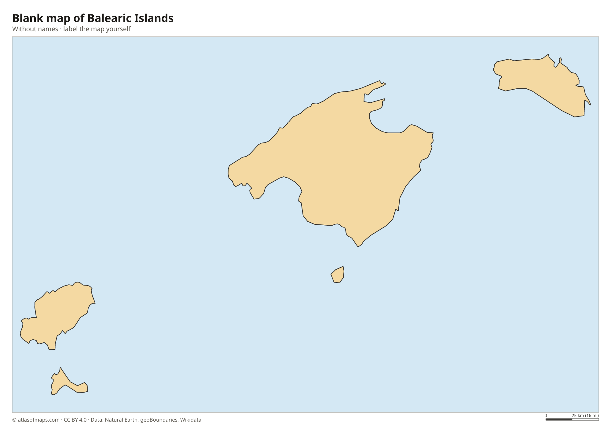 Blank map of Balearic Islands without names