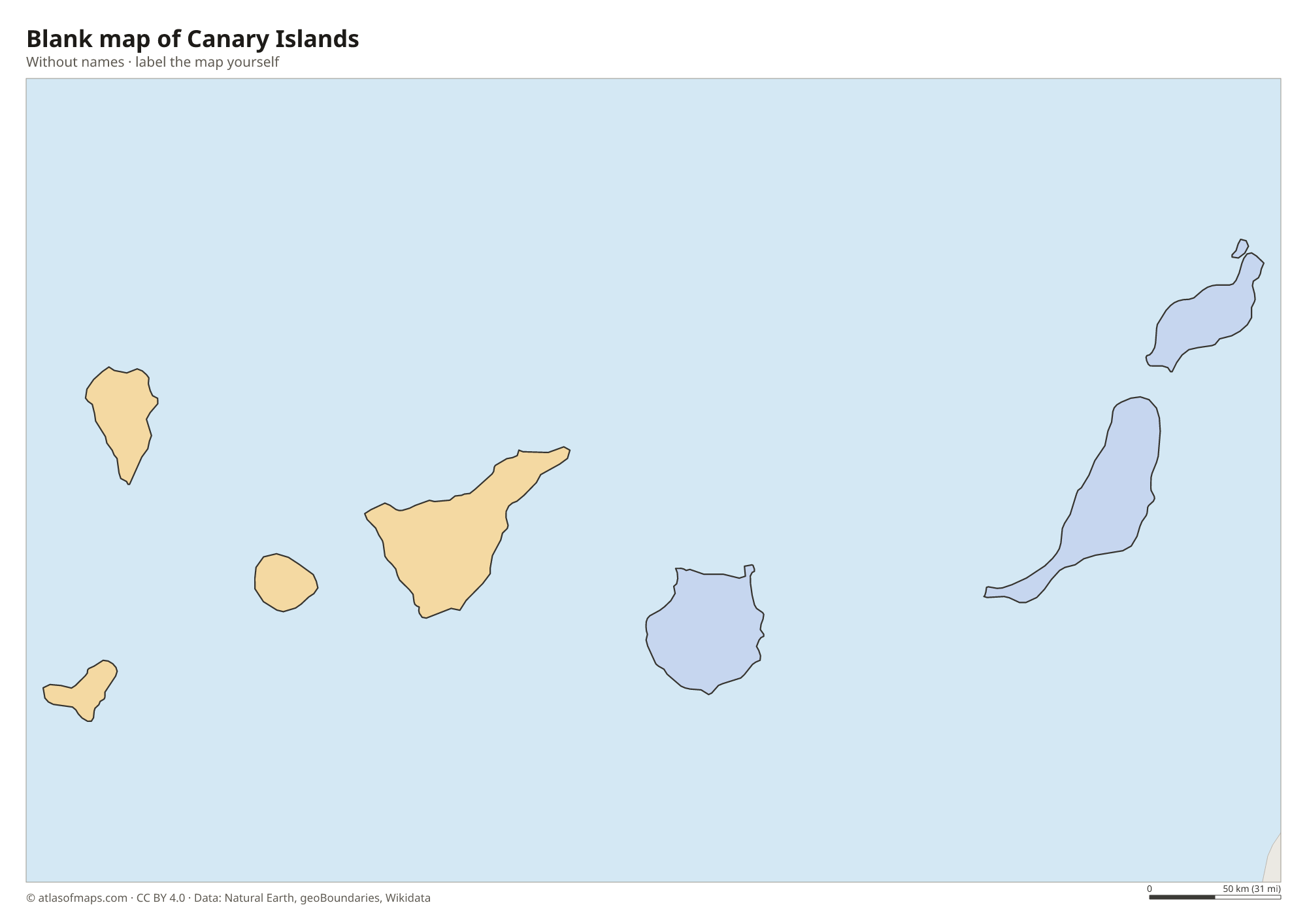 Blank map of Canary Islands without names