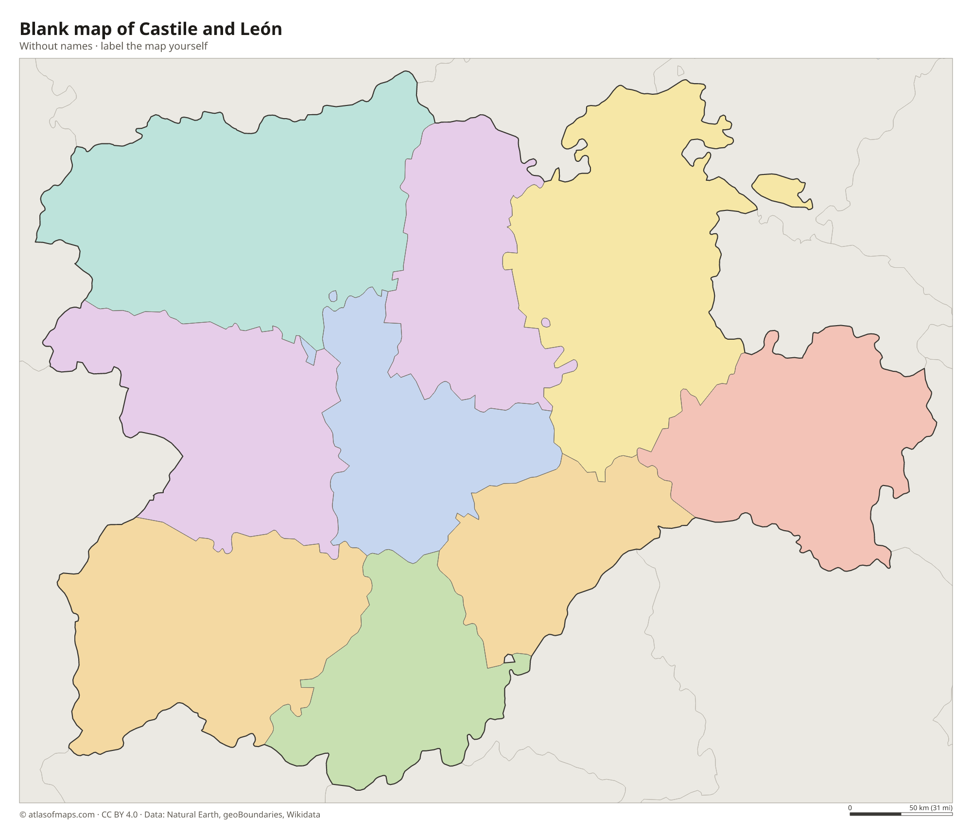 Blank map of Castile and León without names