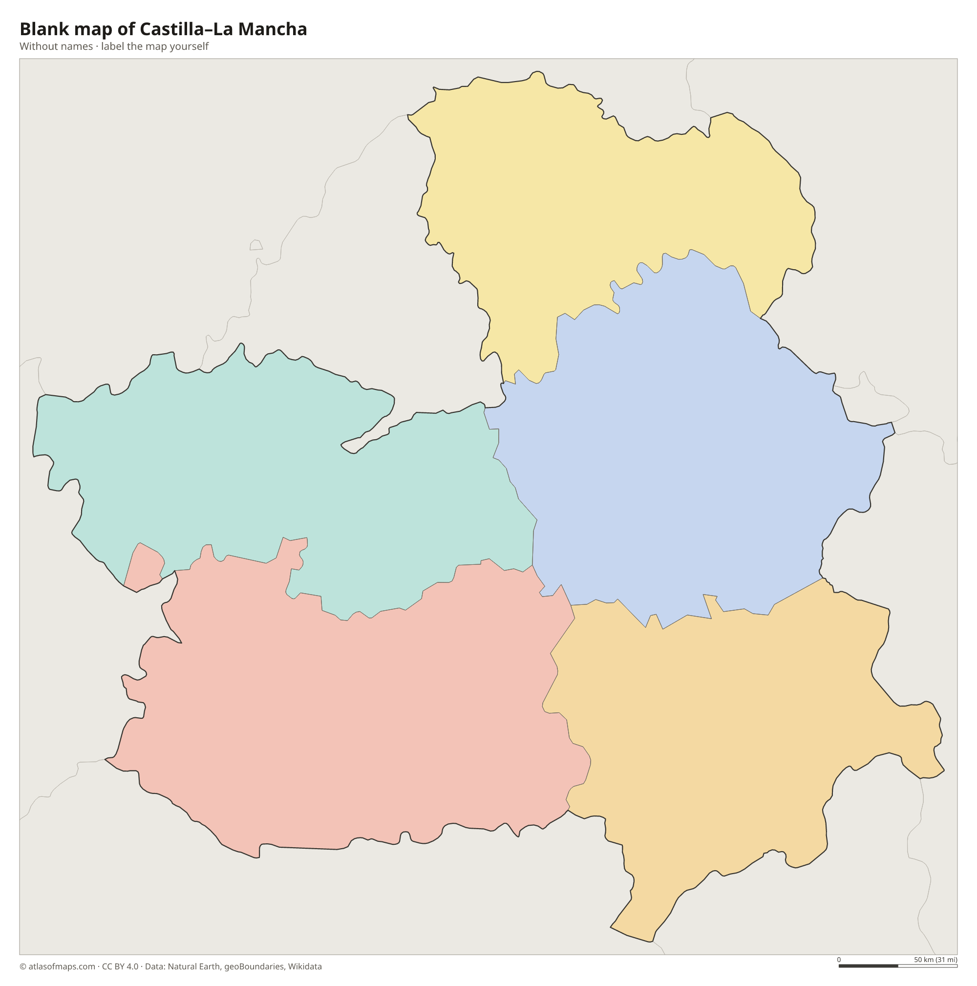 Blank map of Castilla–La Mancha without names