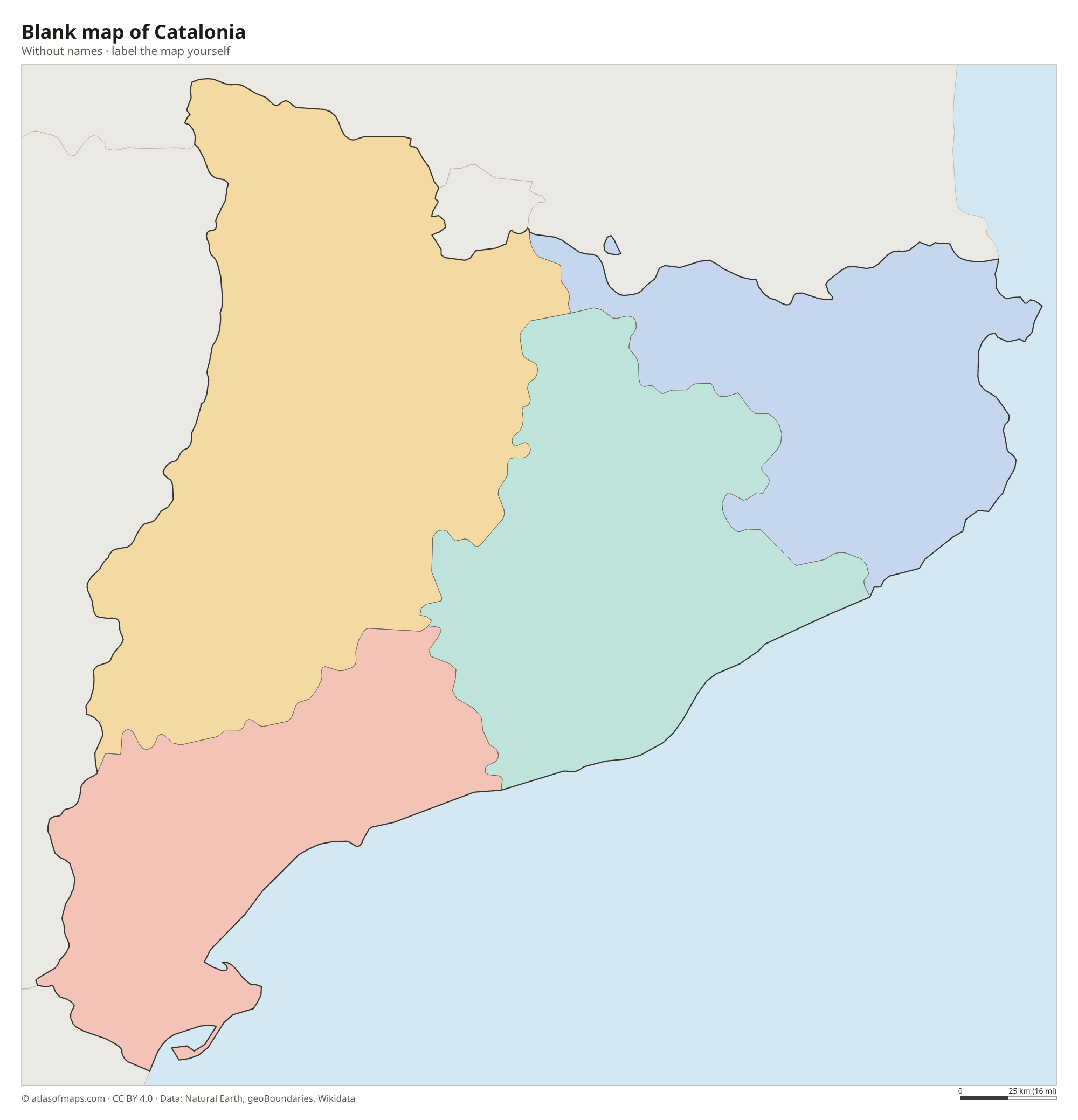 Blank map of Catalonia without names