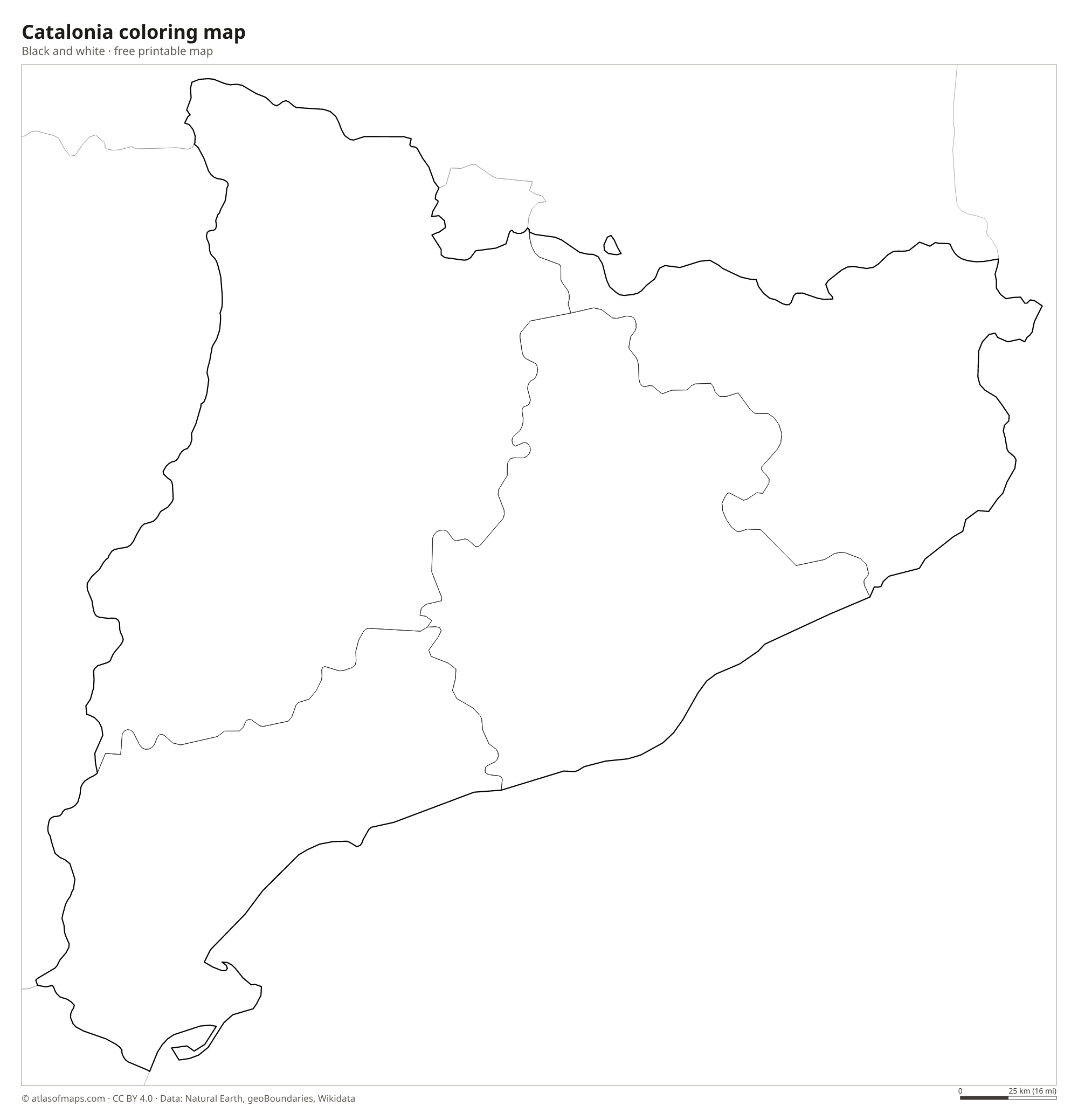 Black-and-white coloring map of Catalonia