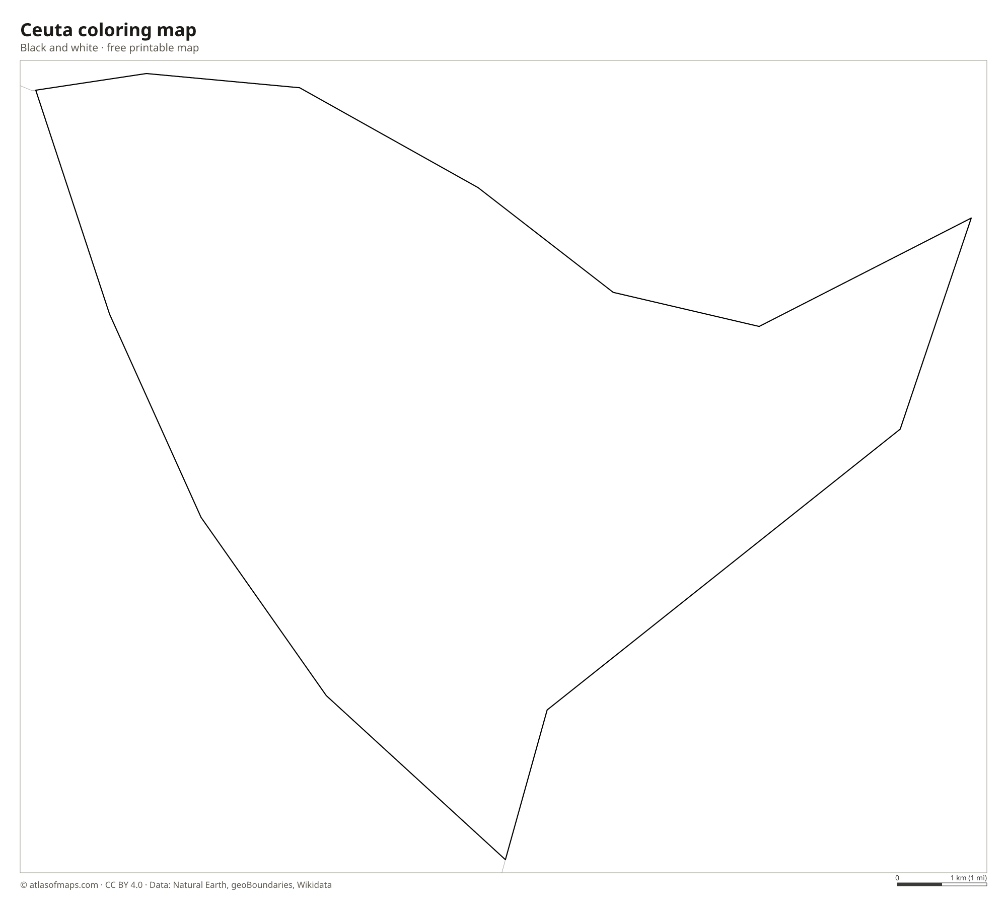 Black-and-white coloring map of Ceuta