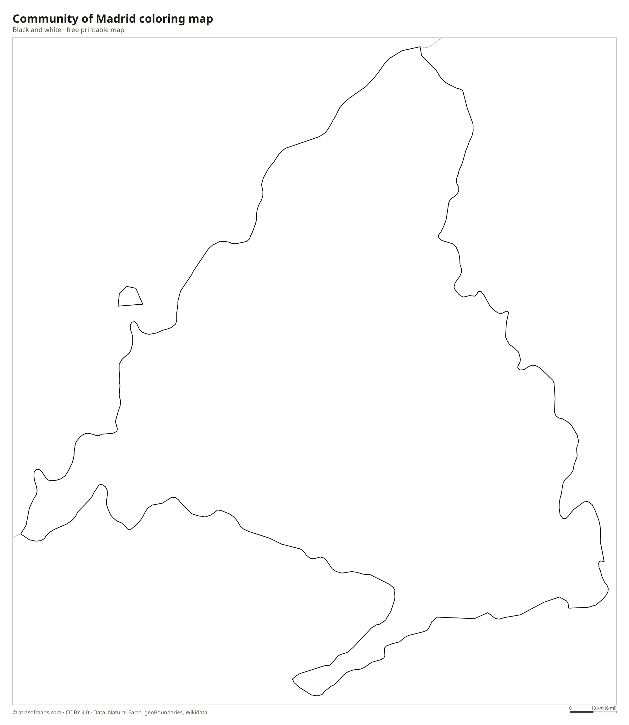 Black-and-white coloring map of Community of Madrid