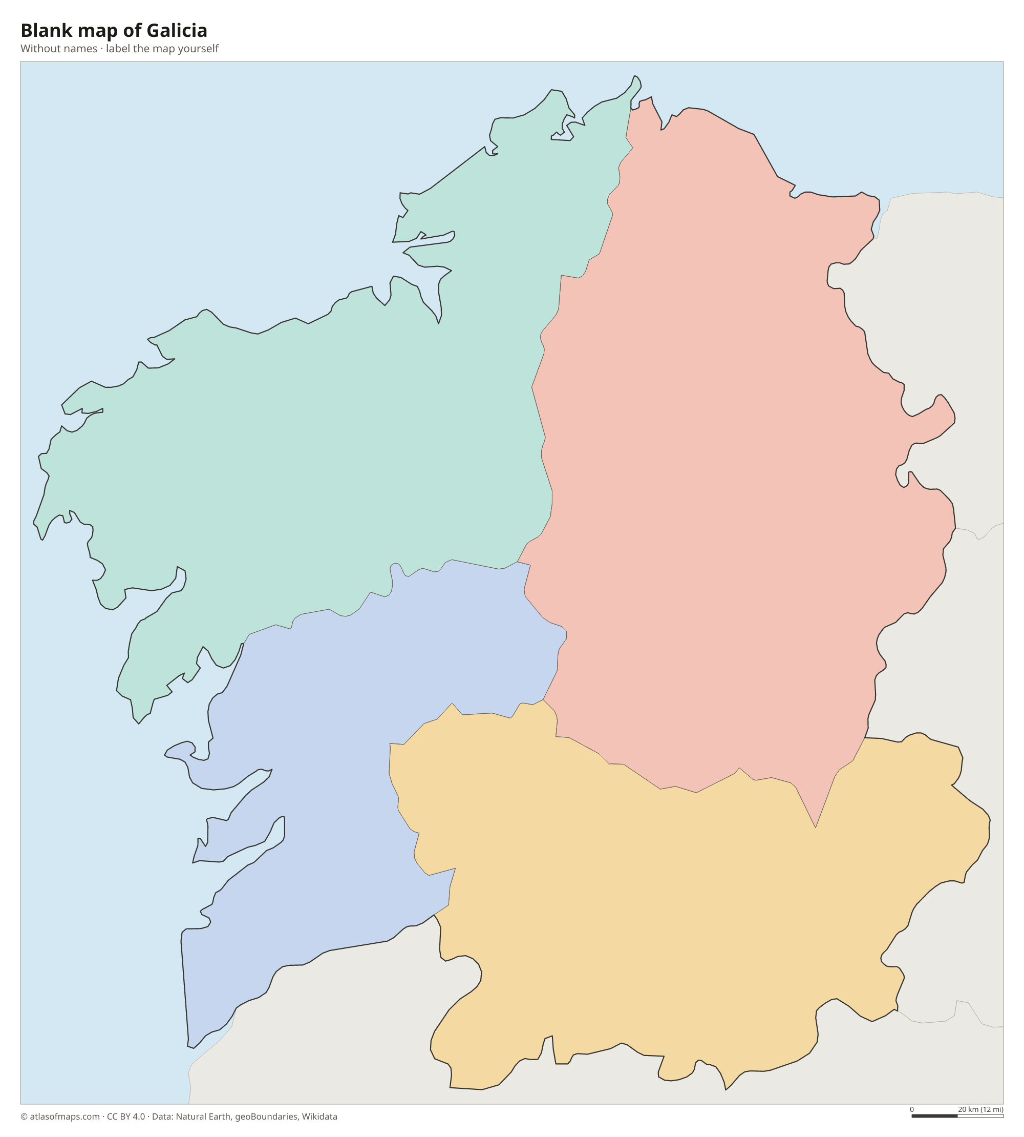 Blank map of Galicia without names