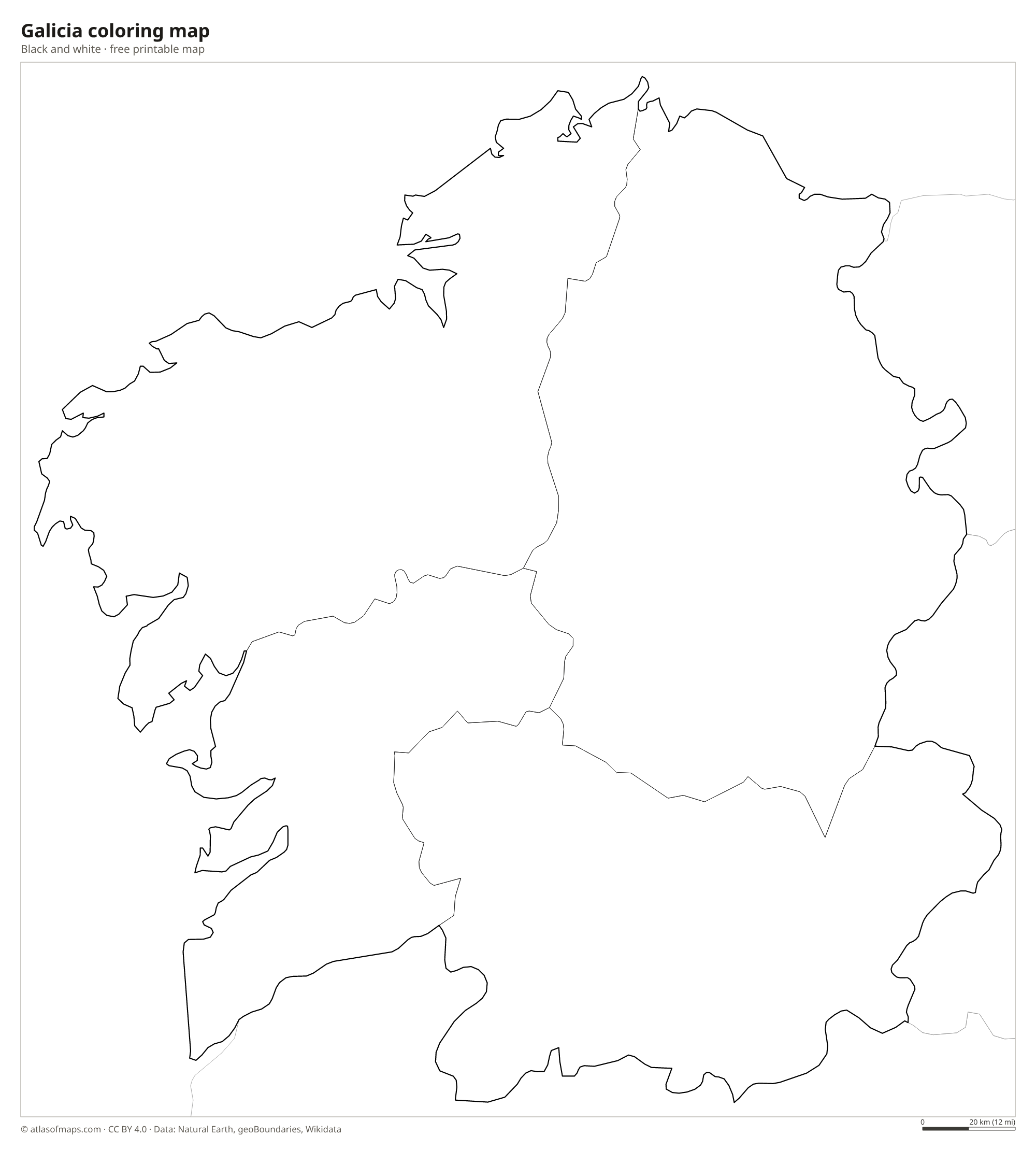 Black-and-white coloring map of Galicia