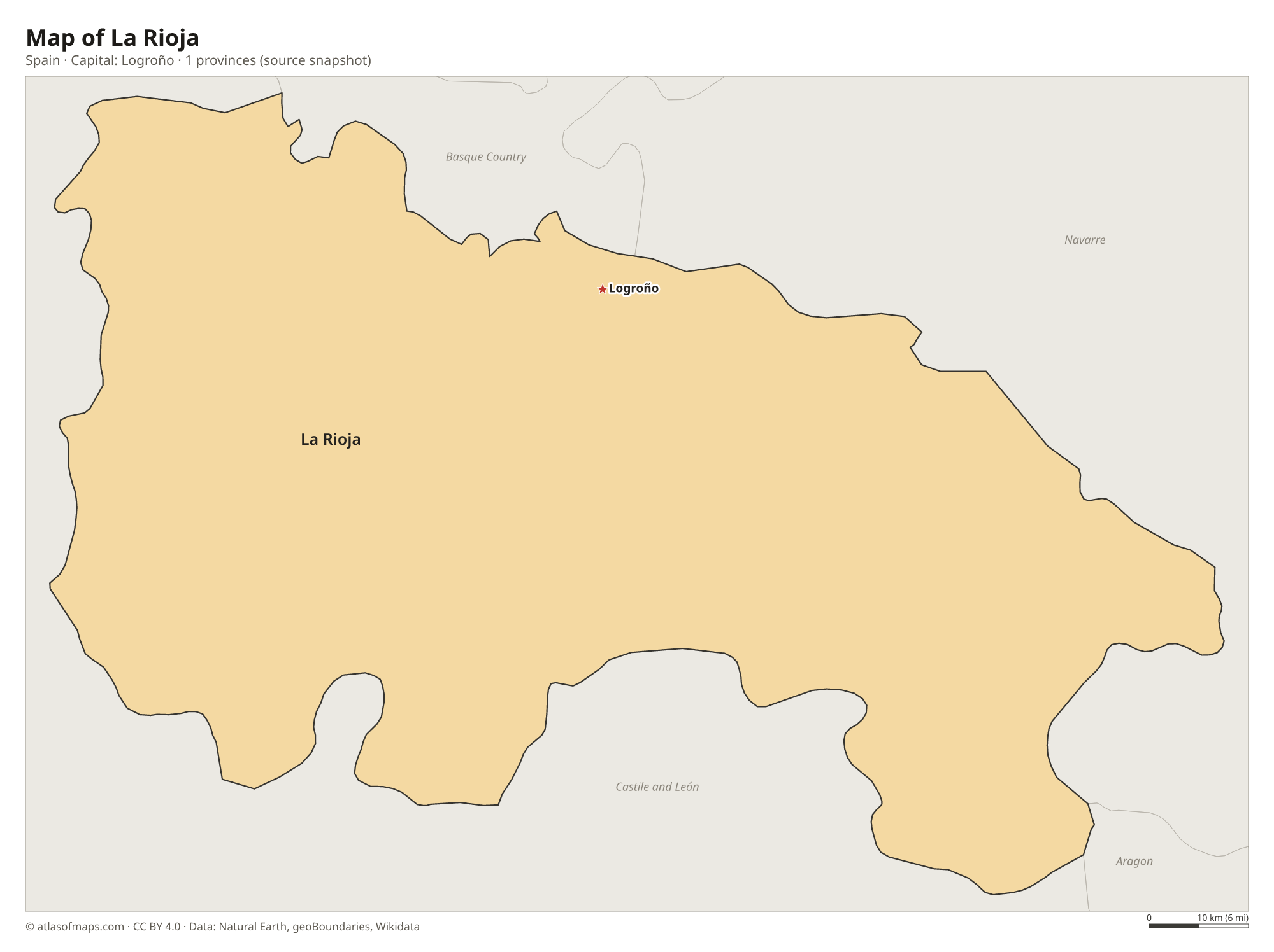 Map of La Rioja with the capital Logroño, cities and provinces