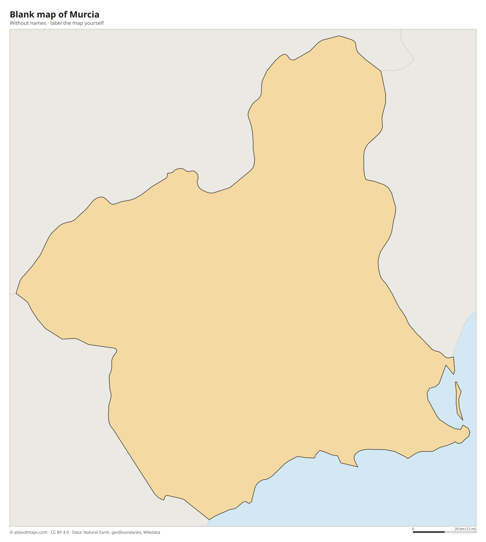 Blank map of Murcia without names