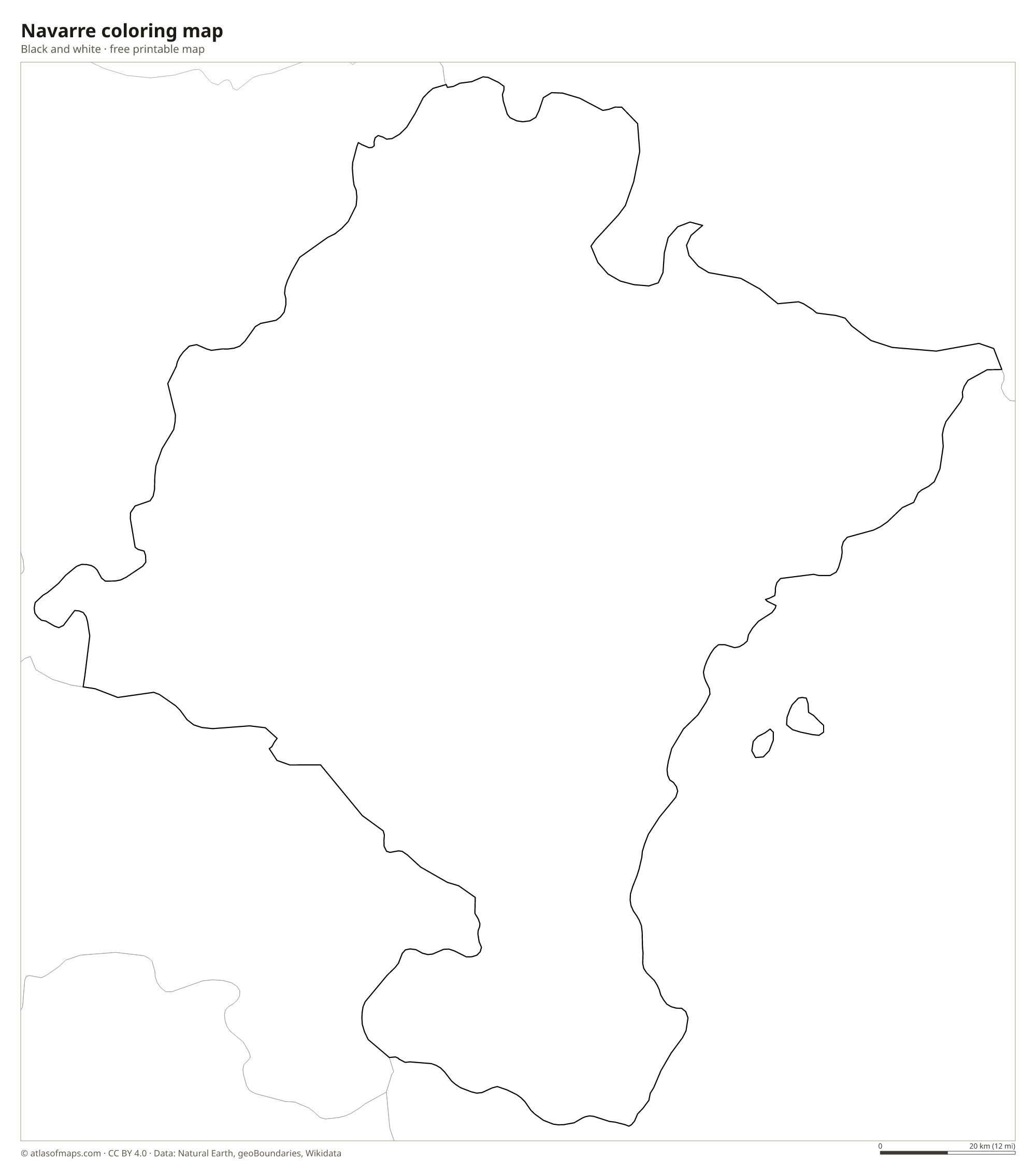 Black-and-white coloring map of Navarre