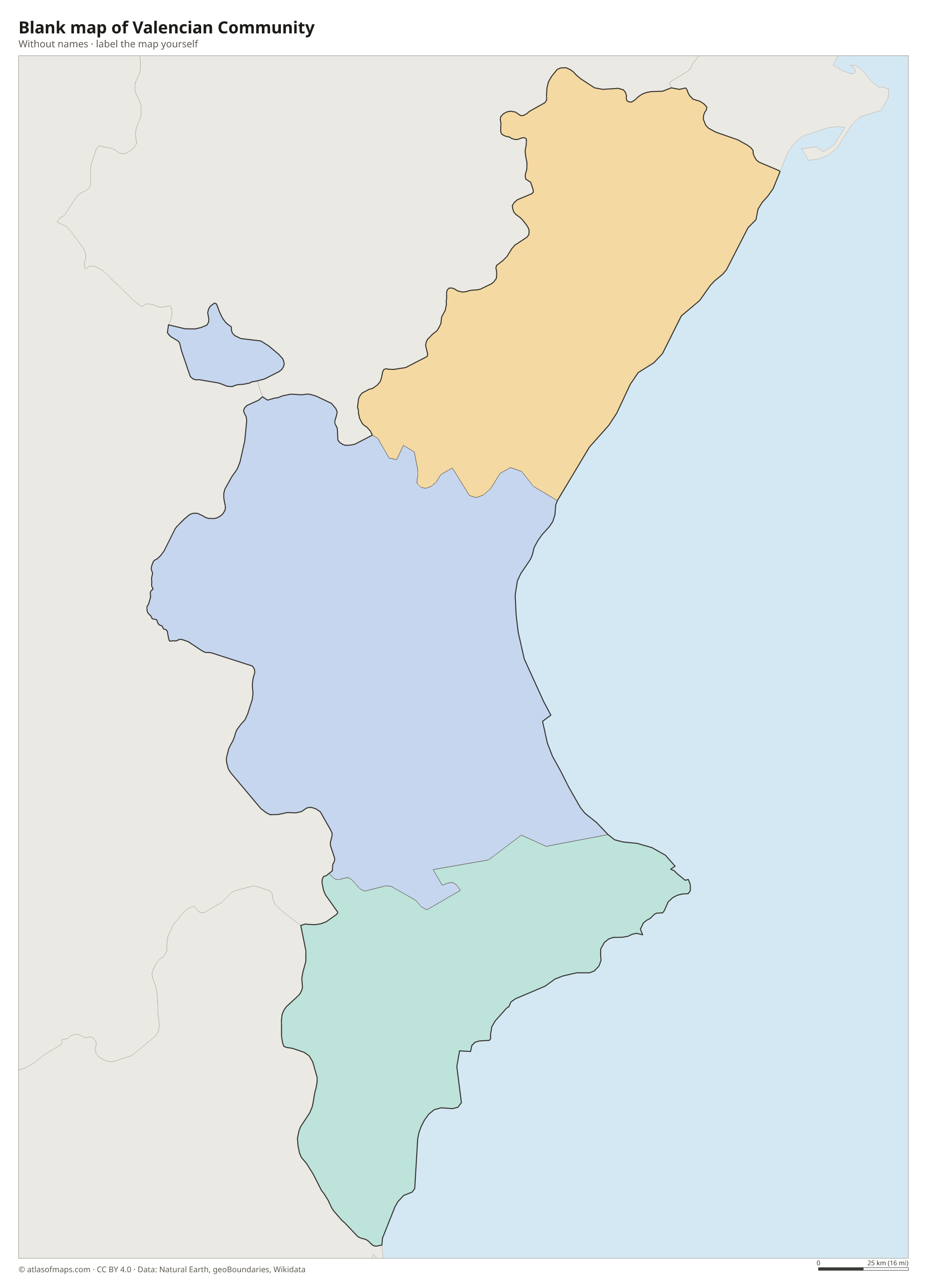 Blank map of Valencian Community without names