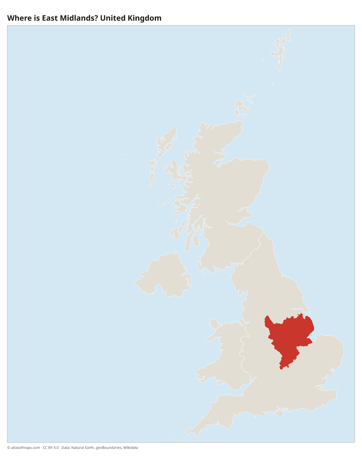 Location of East Midlands in the United Kingdom