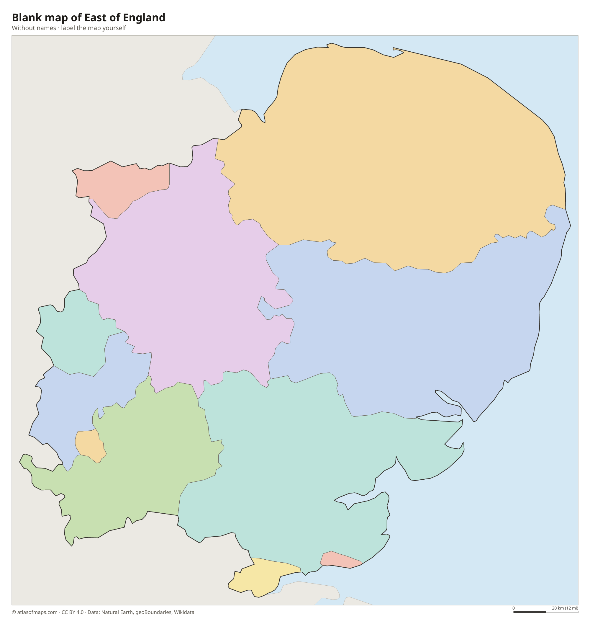 Blank map of East of England without names
