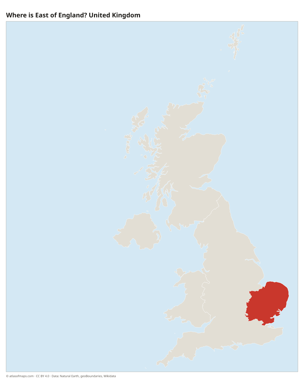 Location of East of England in the United Kingdom