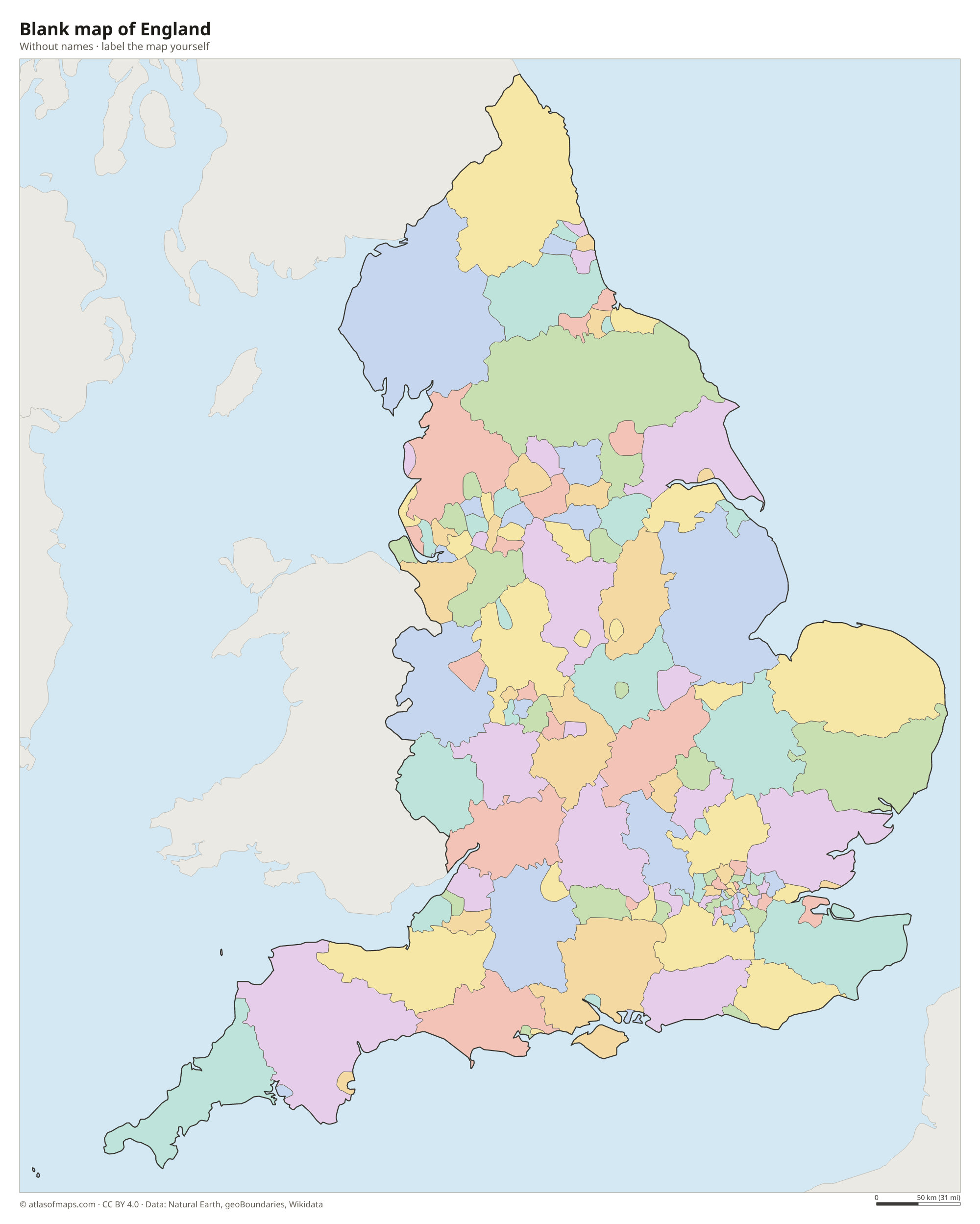 Blank map of England without names