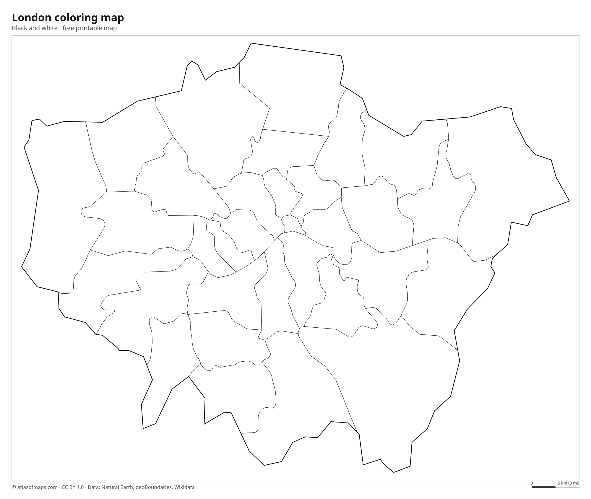 Black-and-white coloring map of London