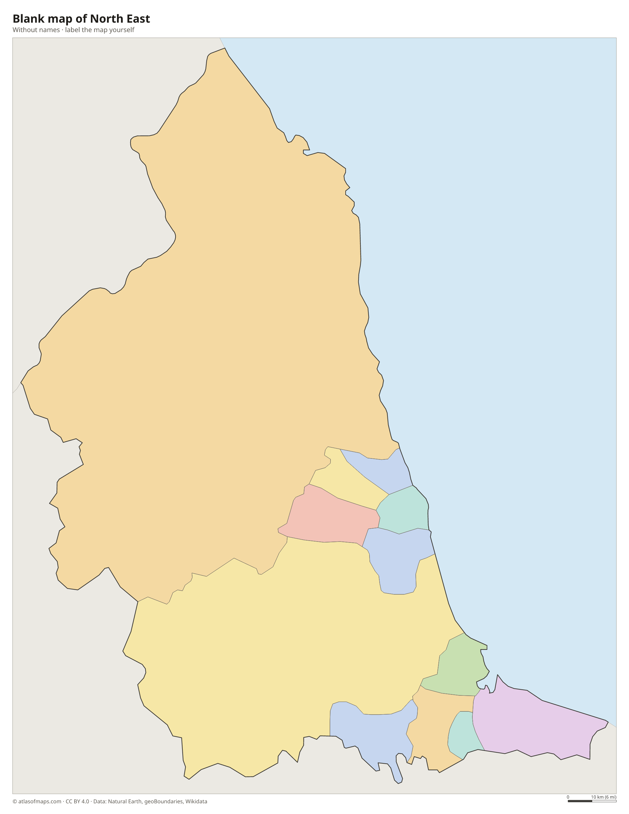 Blank map of North East without names
