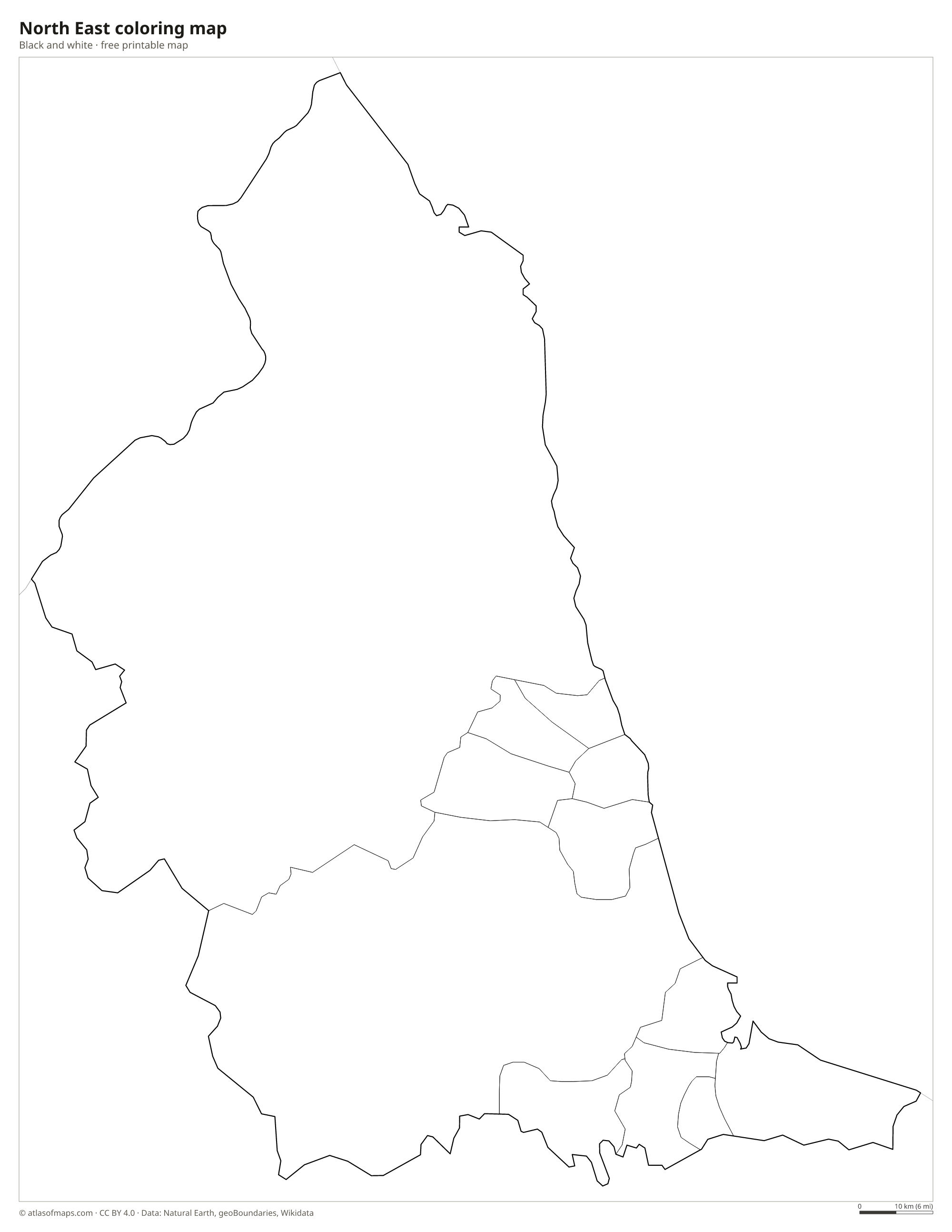 Black-and-white coloring map of North East