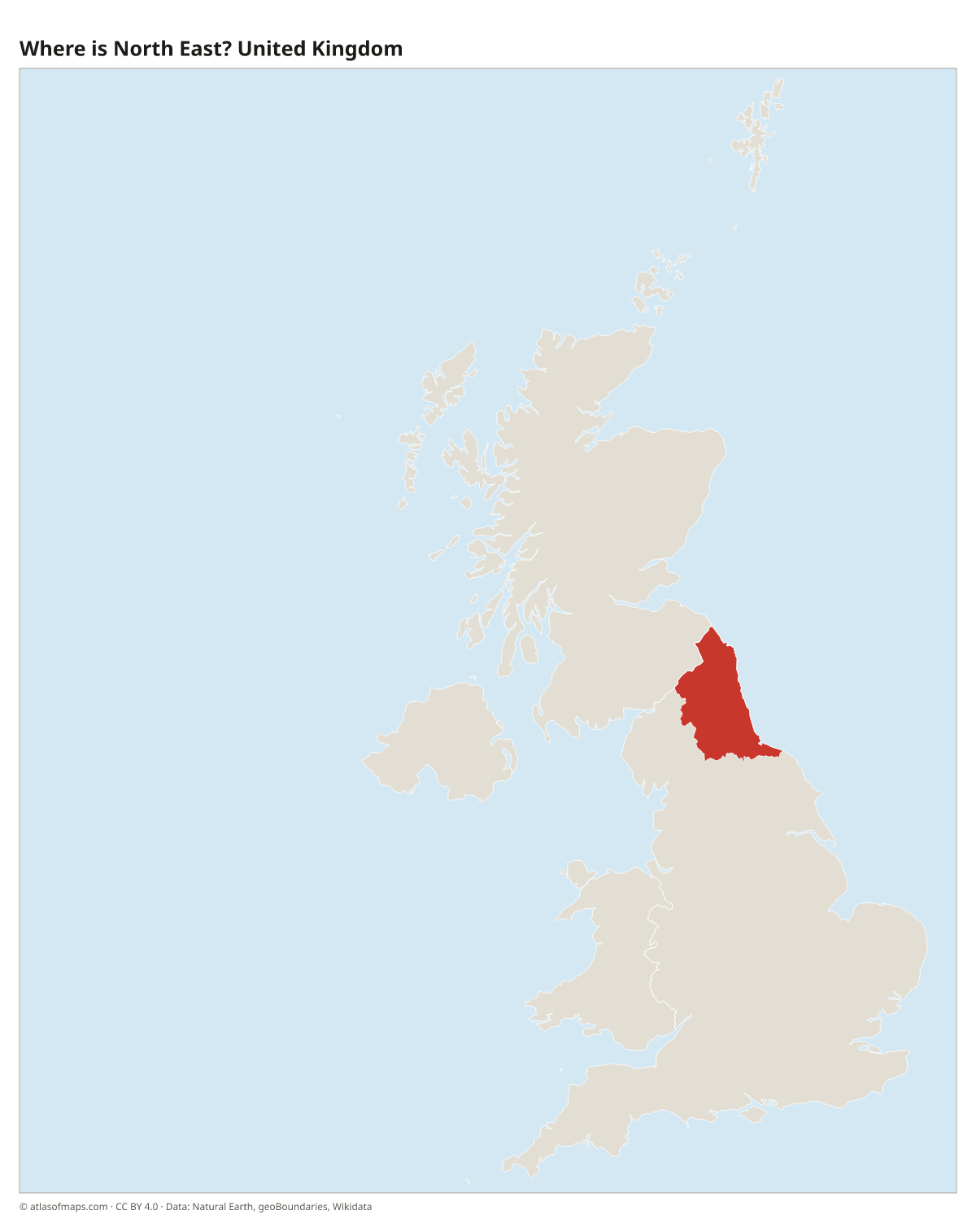 Location of North East in the United Kingdom
