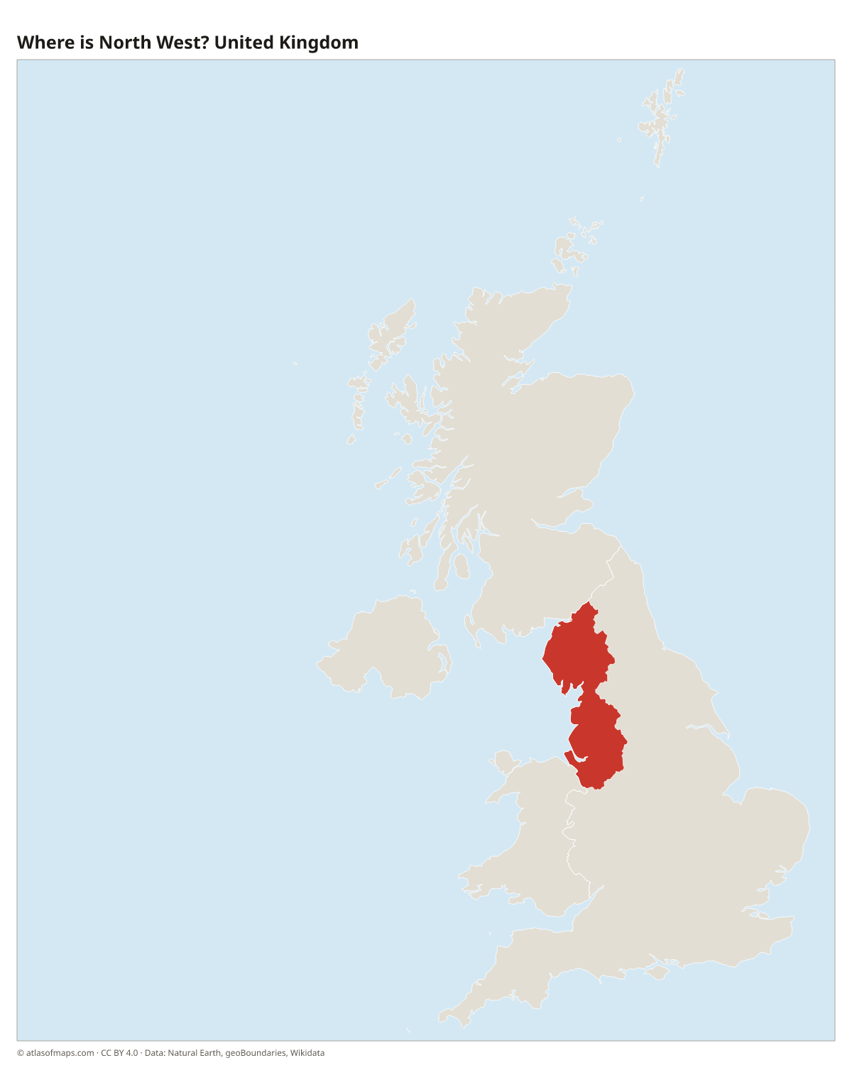 Location of North West in the United Kingdom