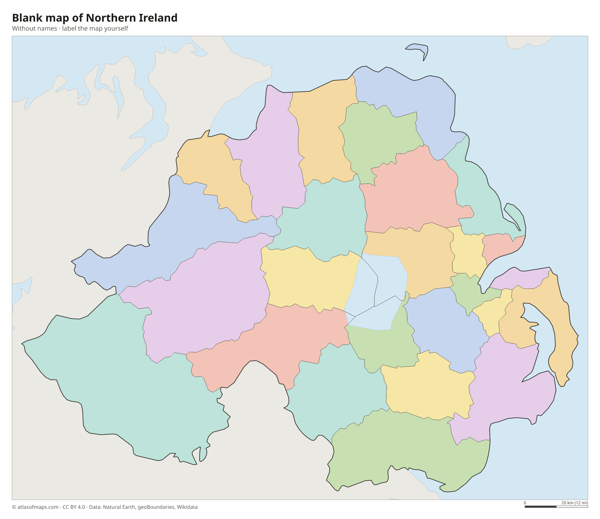 Blank map of Northern Ireland without names