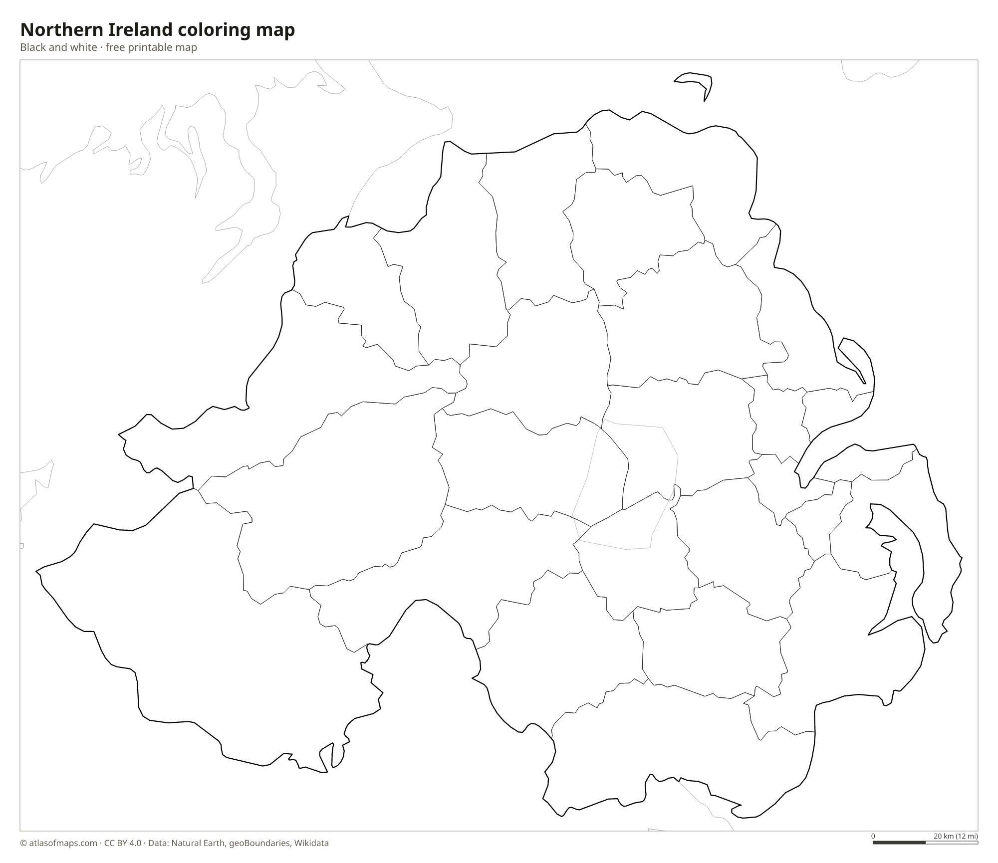 Black-and-white coloring map of Northern Ireland