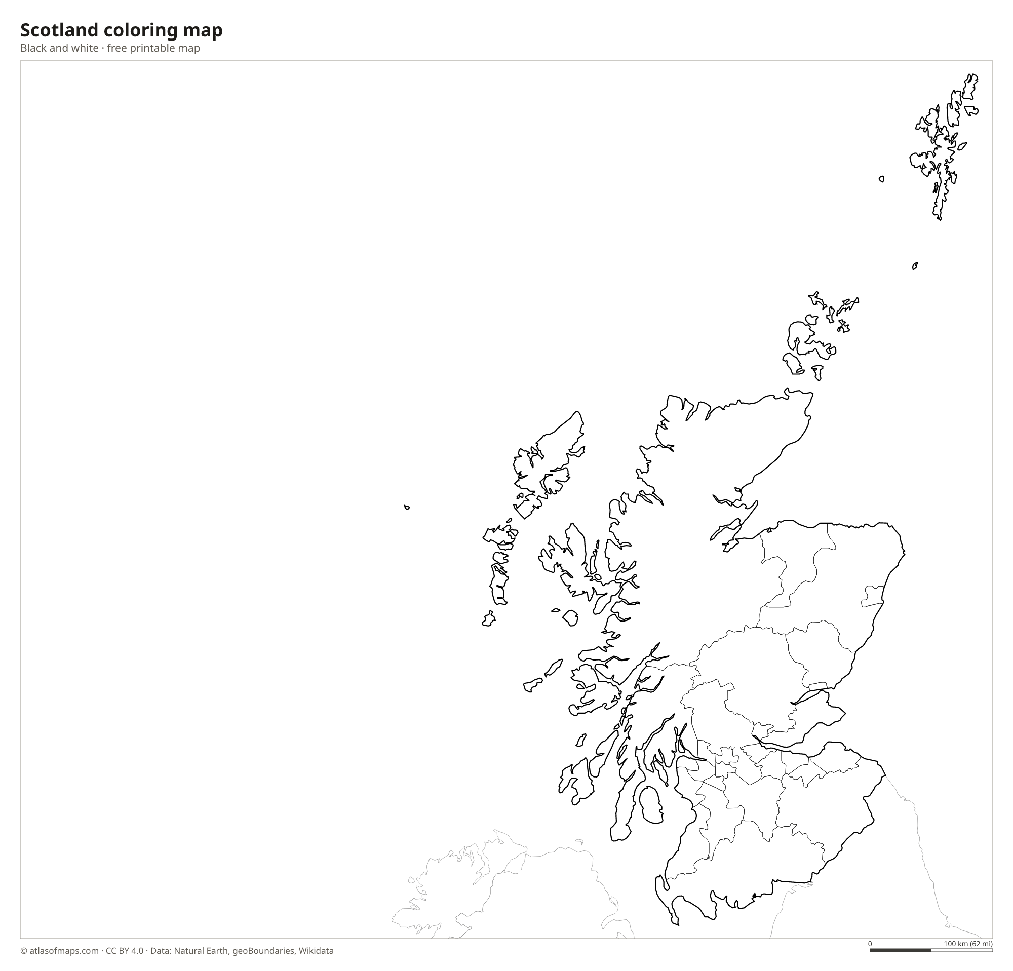 Black-and-white coloring map of Scotland