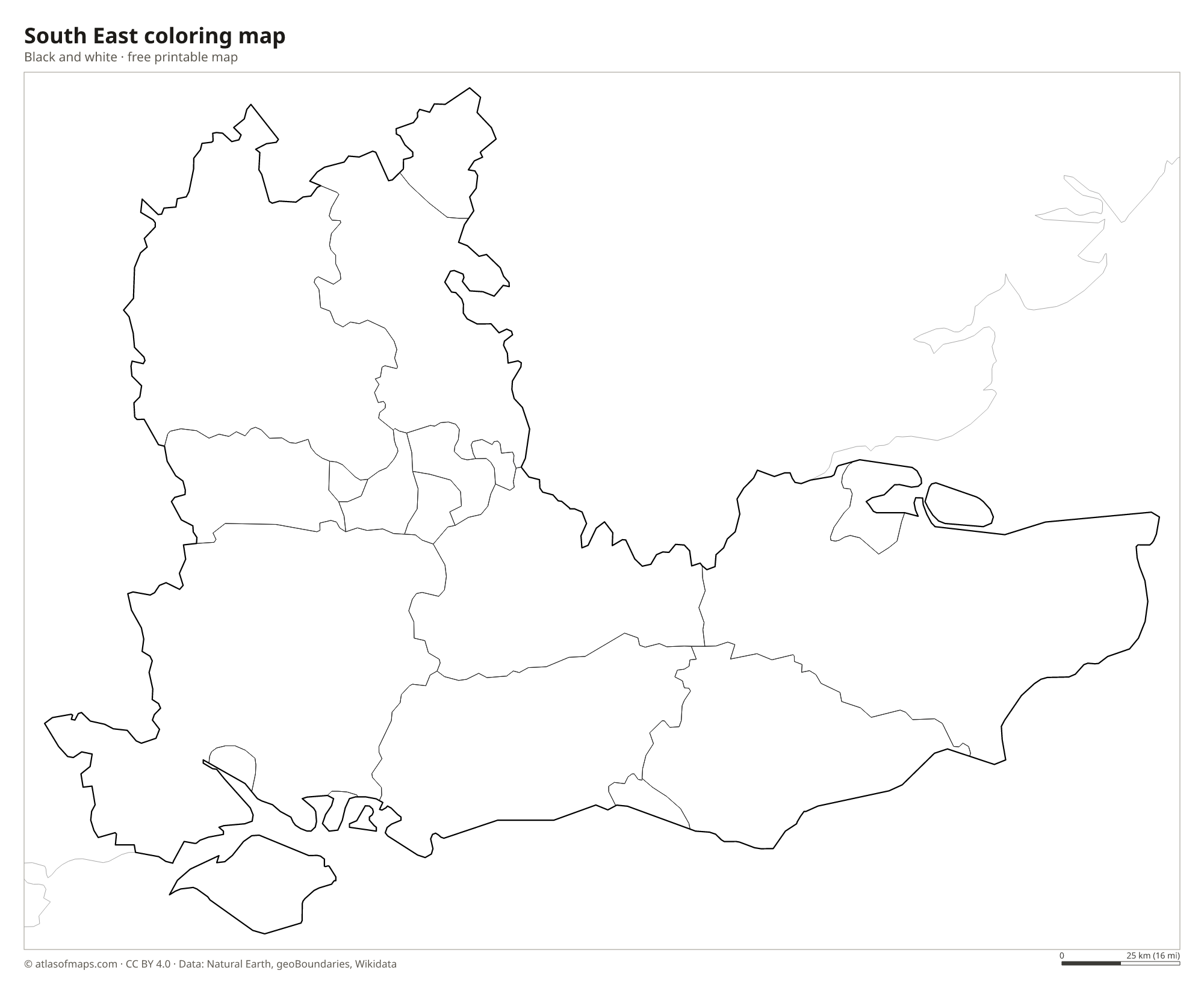 Black-and-white coloring map of South East