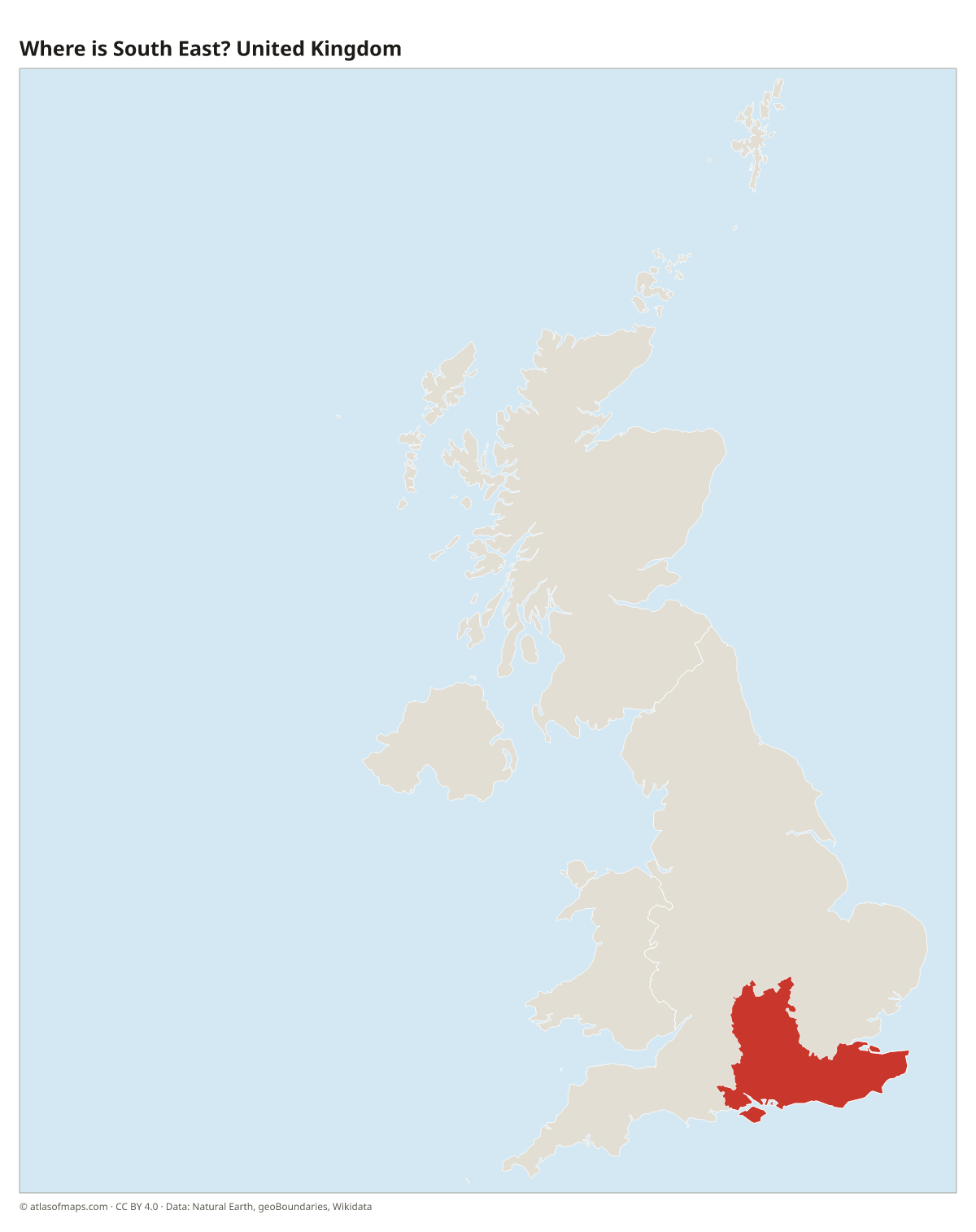 Location of South East in the United Kingdom