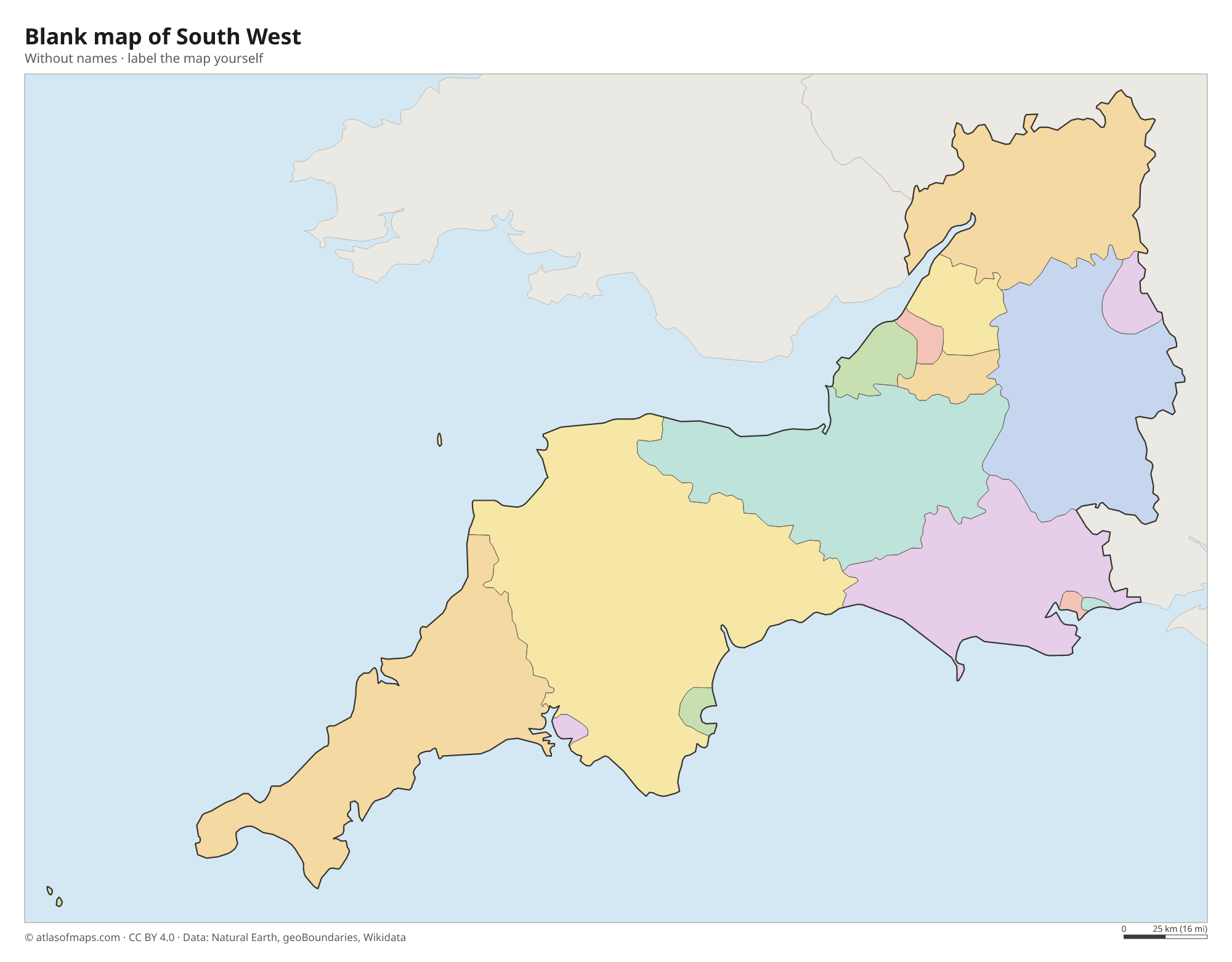 Blank map of South West without names