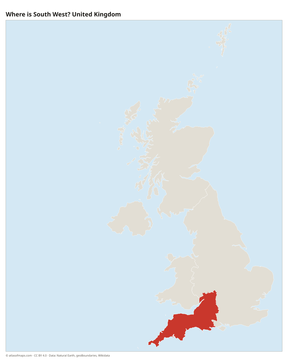 Location of South West in the United Kingdom