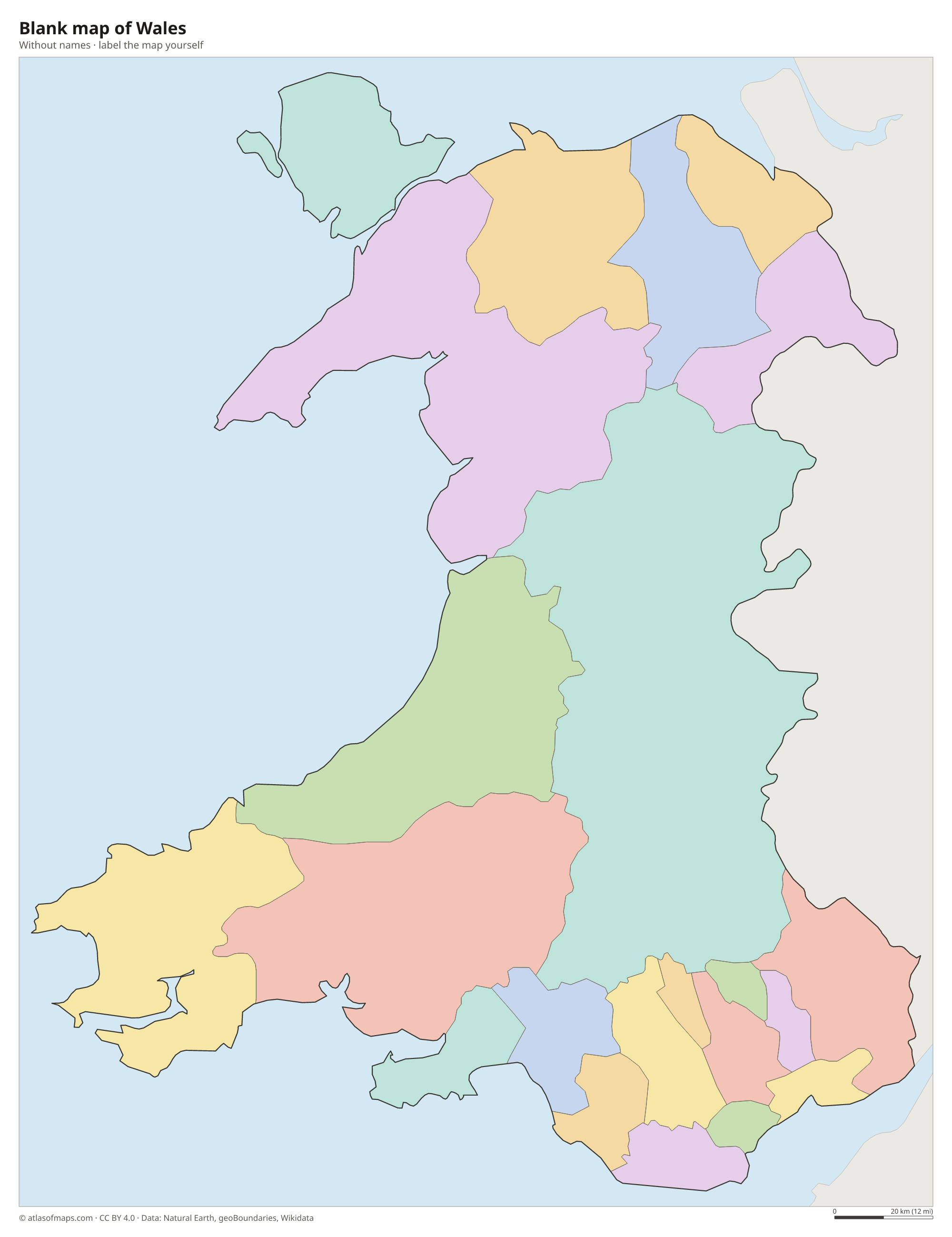Blank map of Wales without names