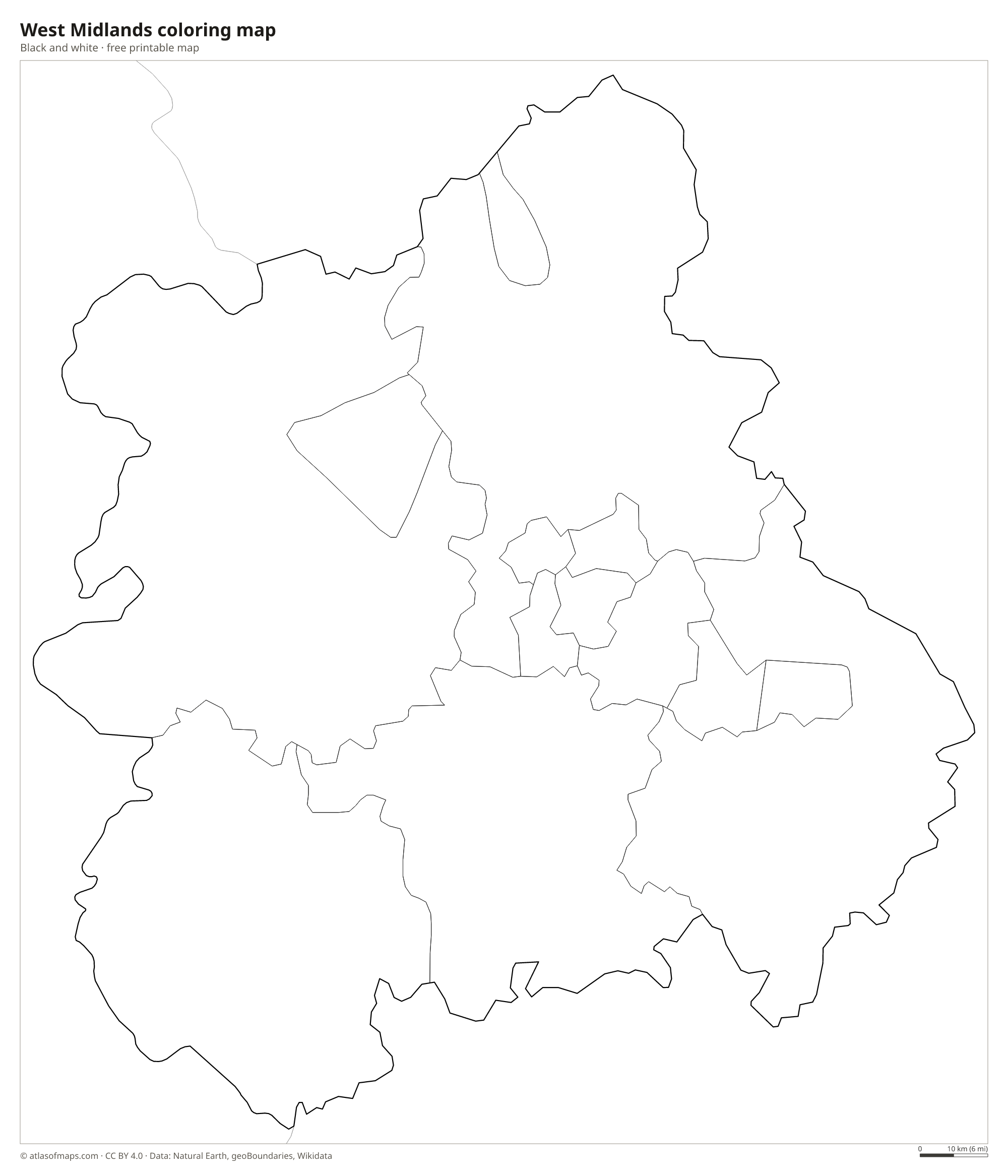 Black-and-white coloring map of West Midlands