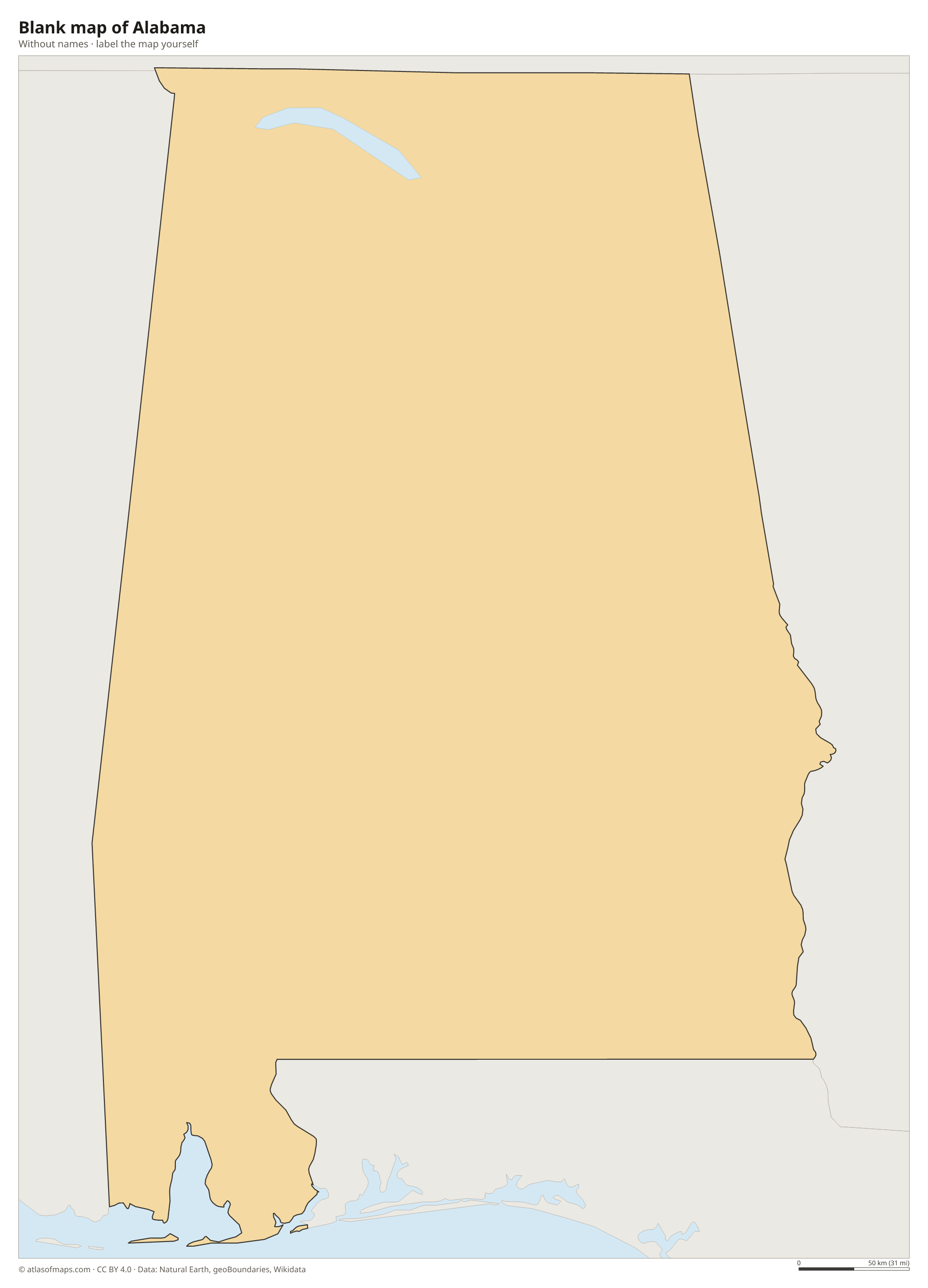 Blank map of Alabama without names