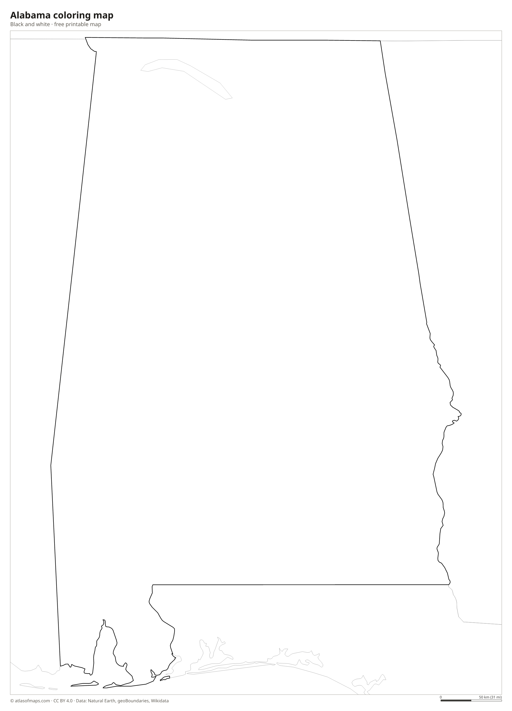 Black-and-white coloring map of Alabama