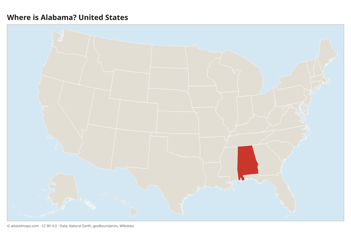 Location of Alabama in the United States