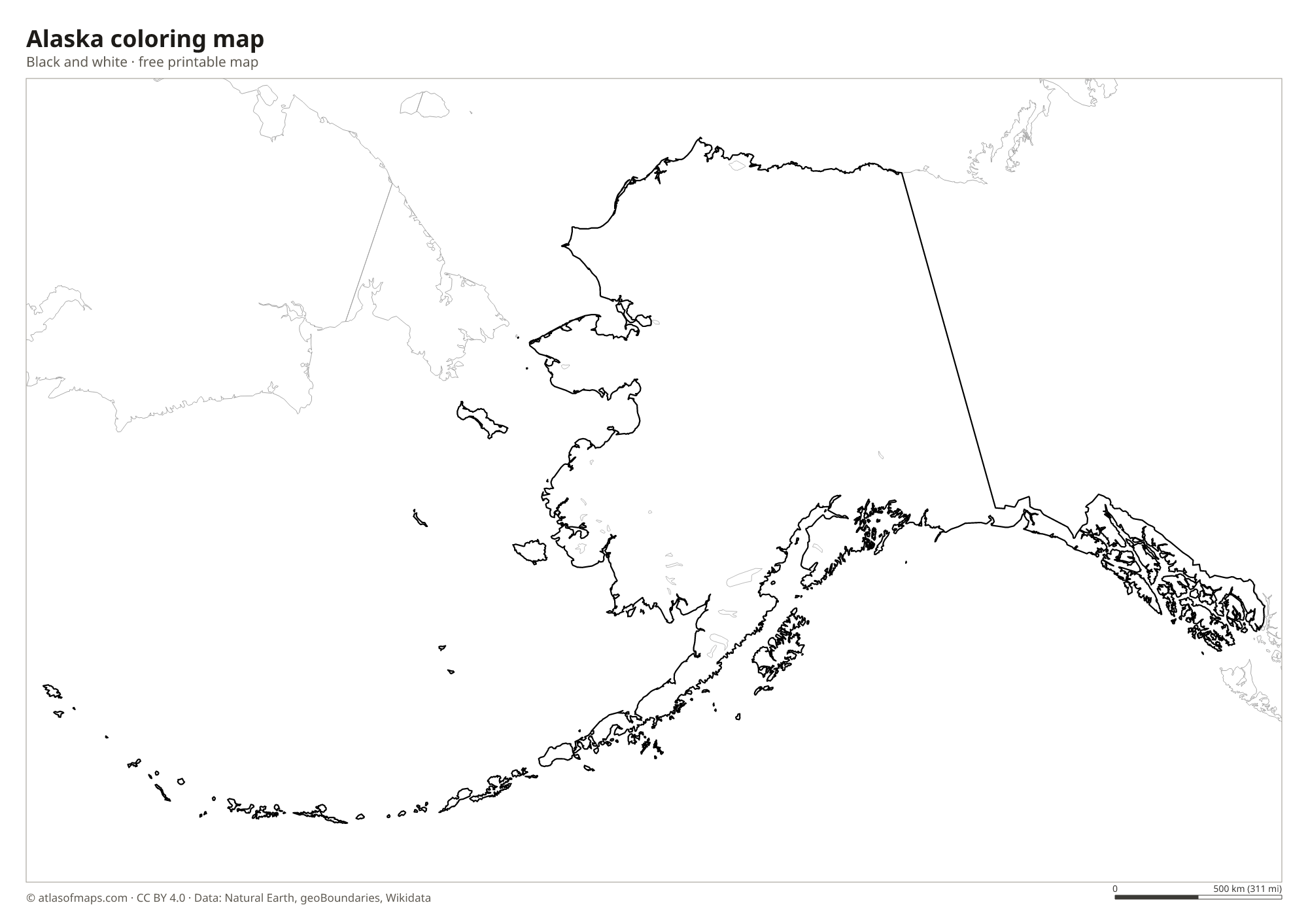 Black-and-white coloring map of Alaska