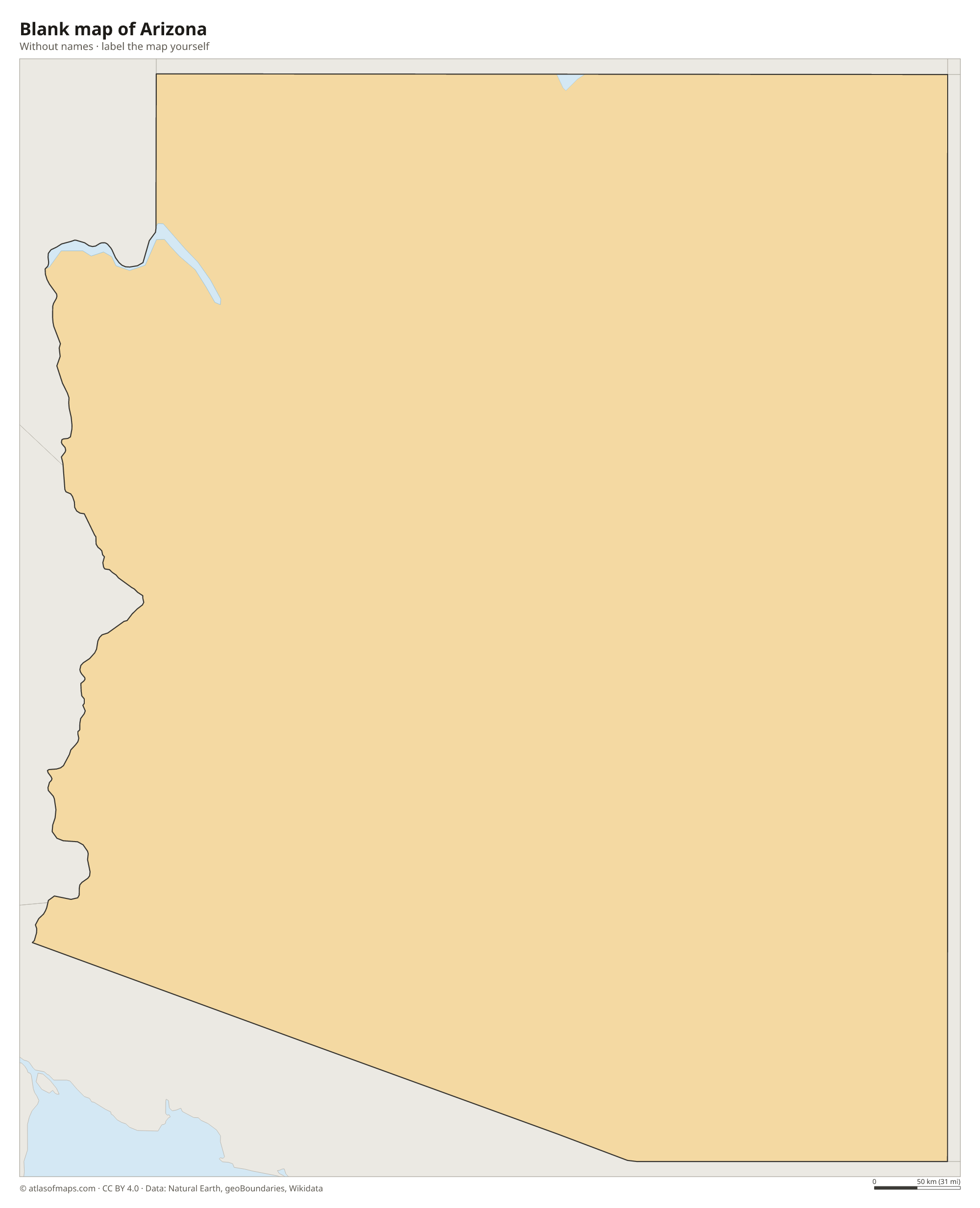 Blank map of Arizona without names